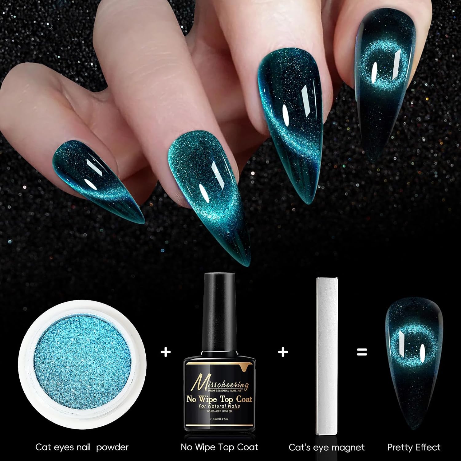 Magnetic Holographic Mirror Effect Nail Art Powder 3g Gold Chrome 9D Cat Eye - Image 6