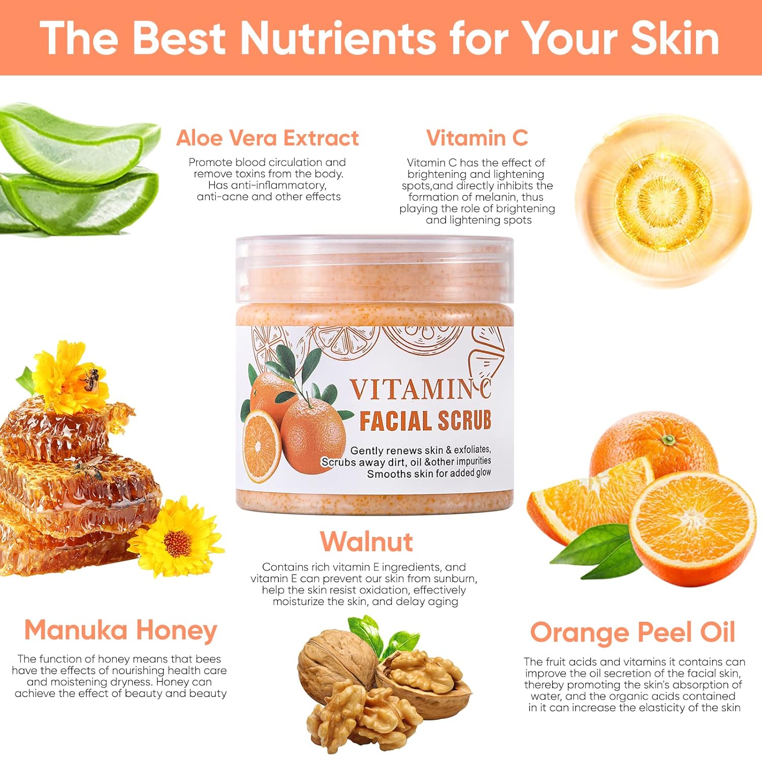 Brightening Vitamin C Face Scrub 100g for Exfoliating, Moisturizing, and Deep Cleansing Skin - Image 5