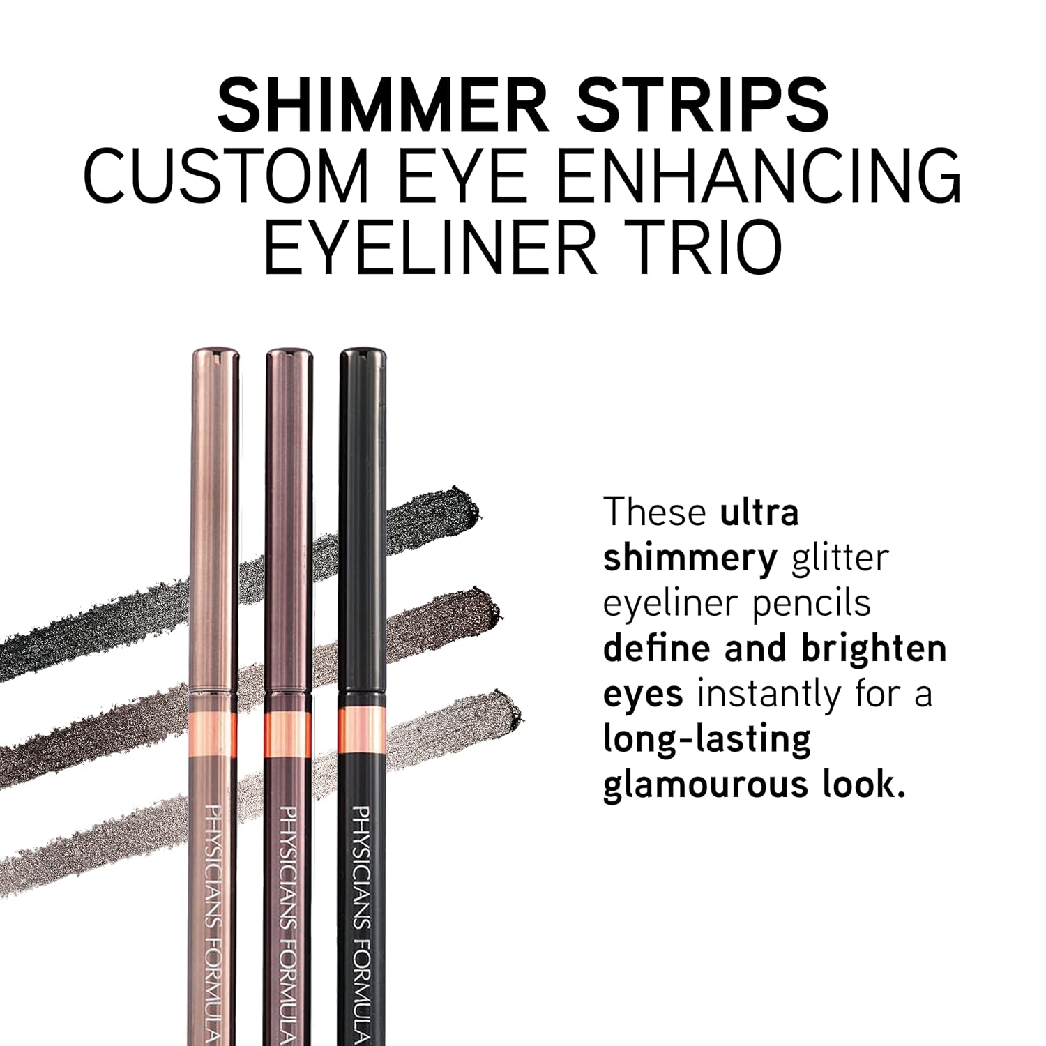 Physicians Formula Shimmer Eyeliner Pencil Set of 3, Black, Dark Brown, Brown, Dermatologist Approved - Image 2