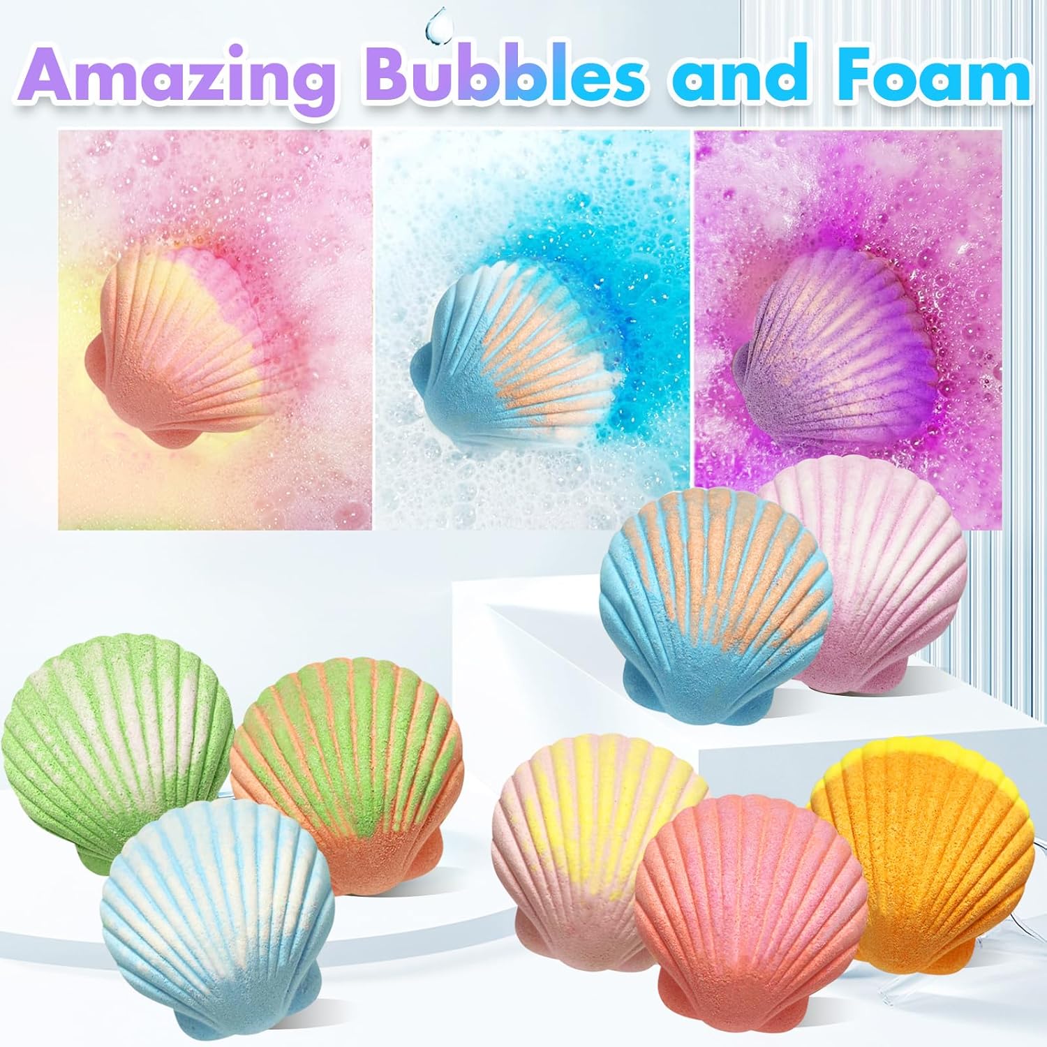 Mermaid Bath Bombs for Kids, 9 Pc Natural Handmade Toy Surprise Set - Image 3