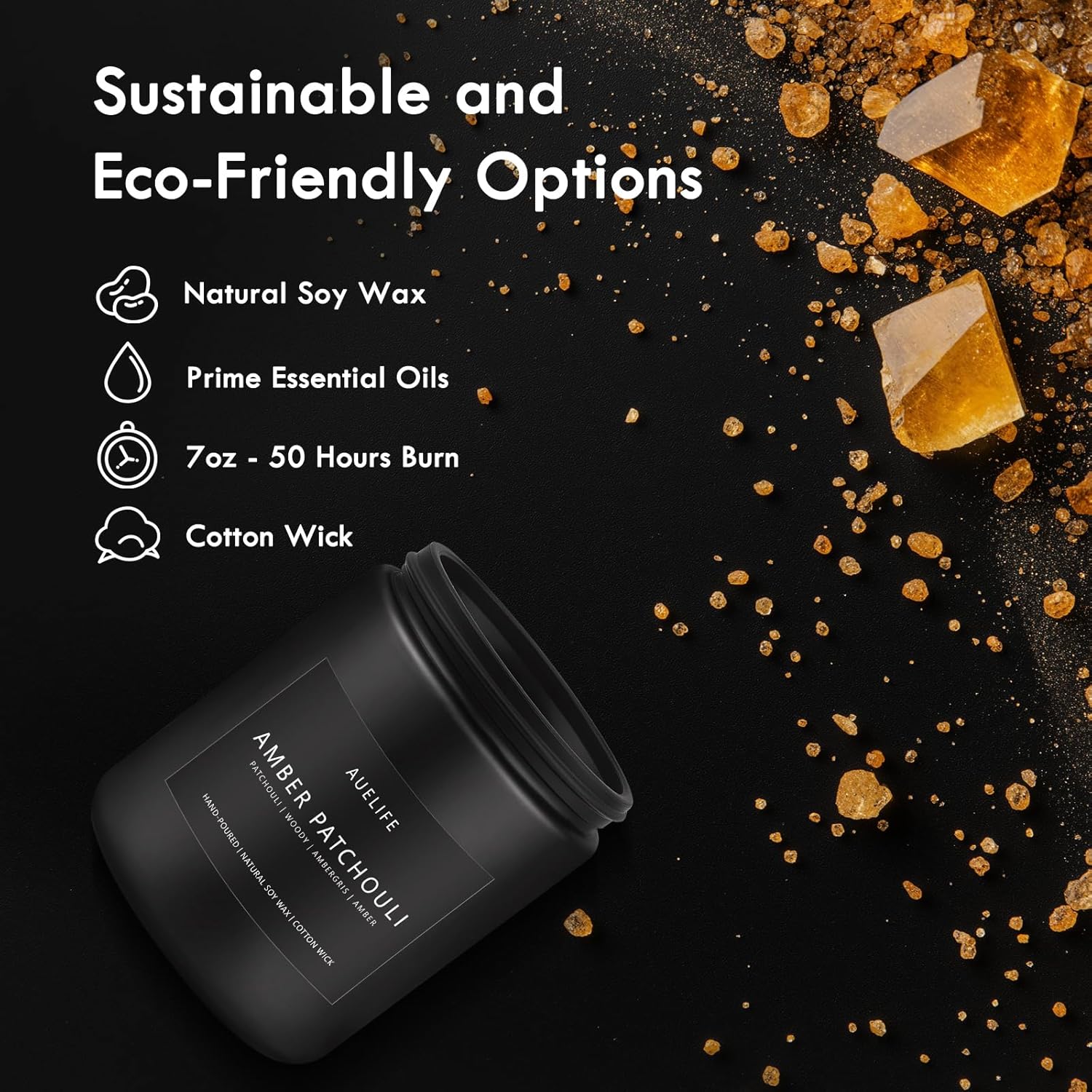 Men's Amber & Patchouli 7oz Soy Wax Aromatherapy Candle Black Jar - Image 3