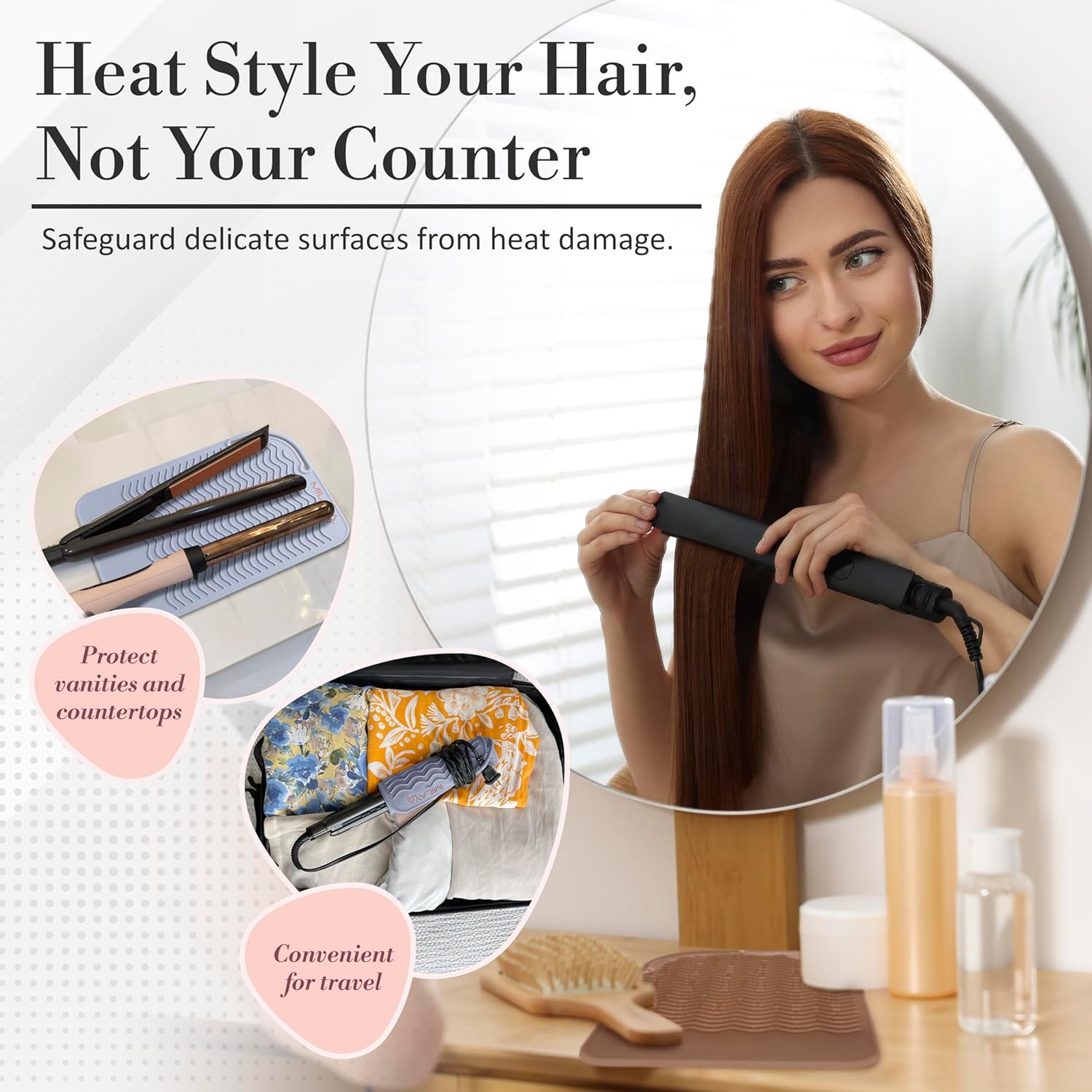Heat Resistant Silicone Mat for Curling Iron and Flat Iron - Makeup Vanity Accessory - Image 2