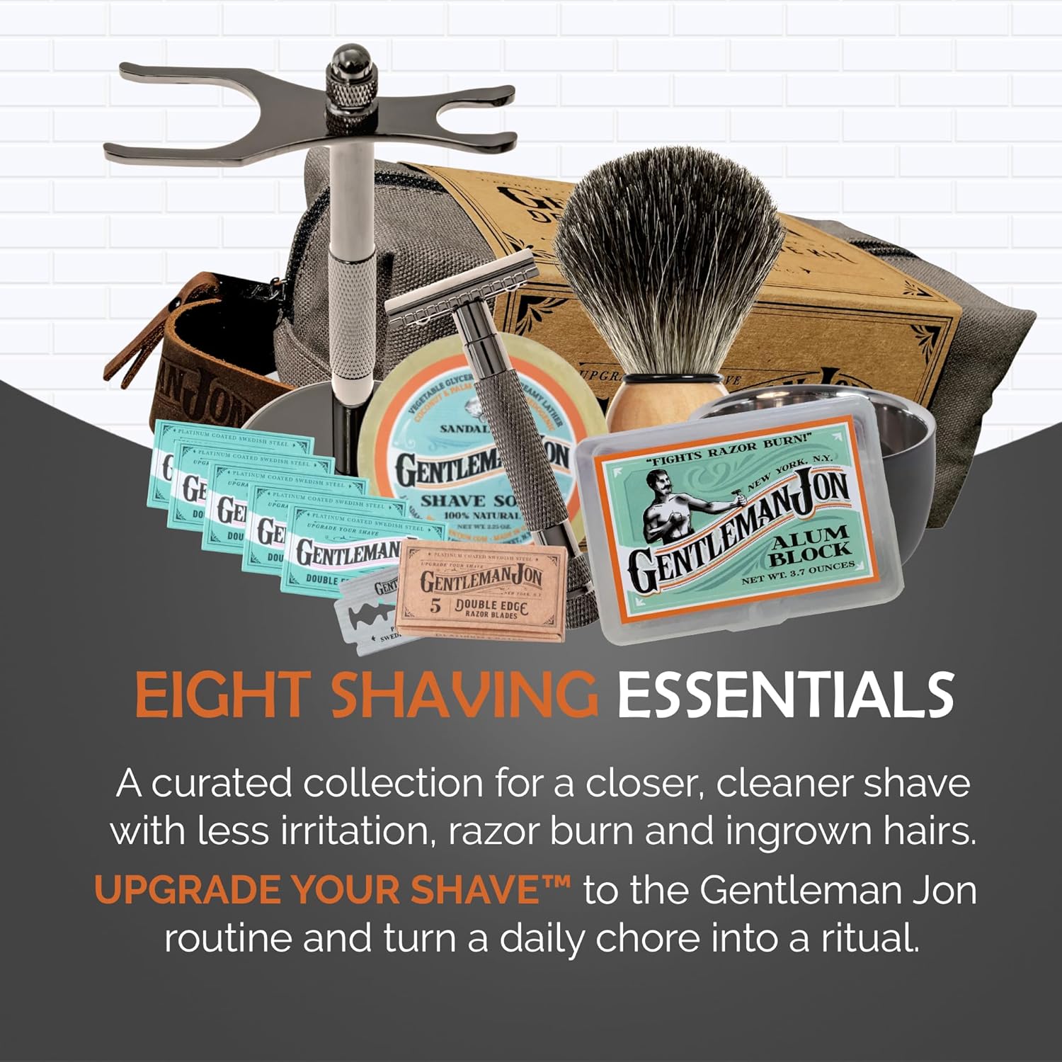 Deluxe Vintage Wet Shave Grooming Set for Men with Safety Razor, Brush, and Dopp Kit - Image 2