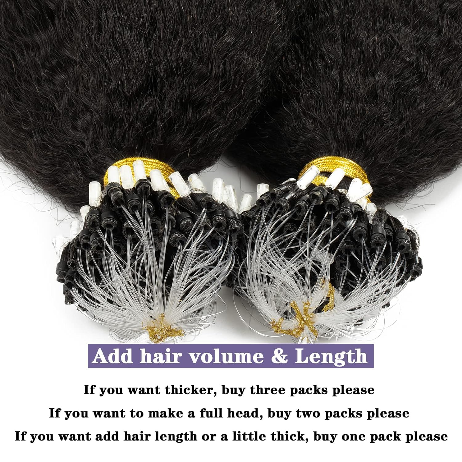 Anrosa 18 Inch Kinky Straight Micro Links Hair Extensions for Black Women, Natural Black Color - Image 5
