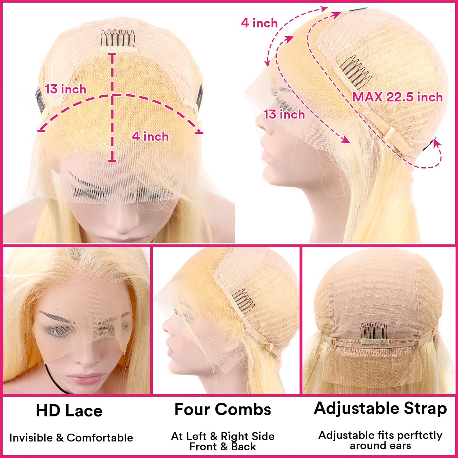 18 Inch 13x4 Blonde 210% Density Glueless Pre Plucked Human Hair Lace Front Wig - Image 3