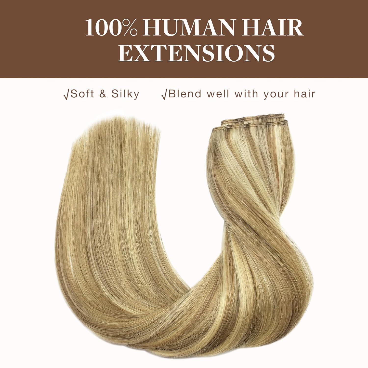 GOO GOO 12 Inch Invisible Wire Hair Extensions, 70g Human Hair in Light Blonde with Golden Highlights - Image 8