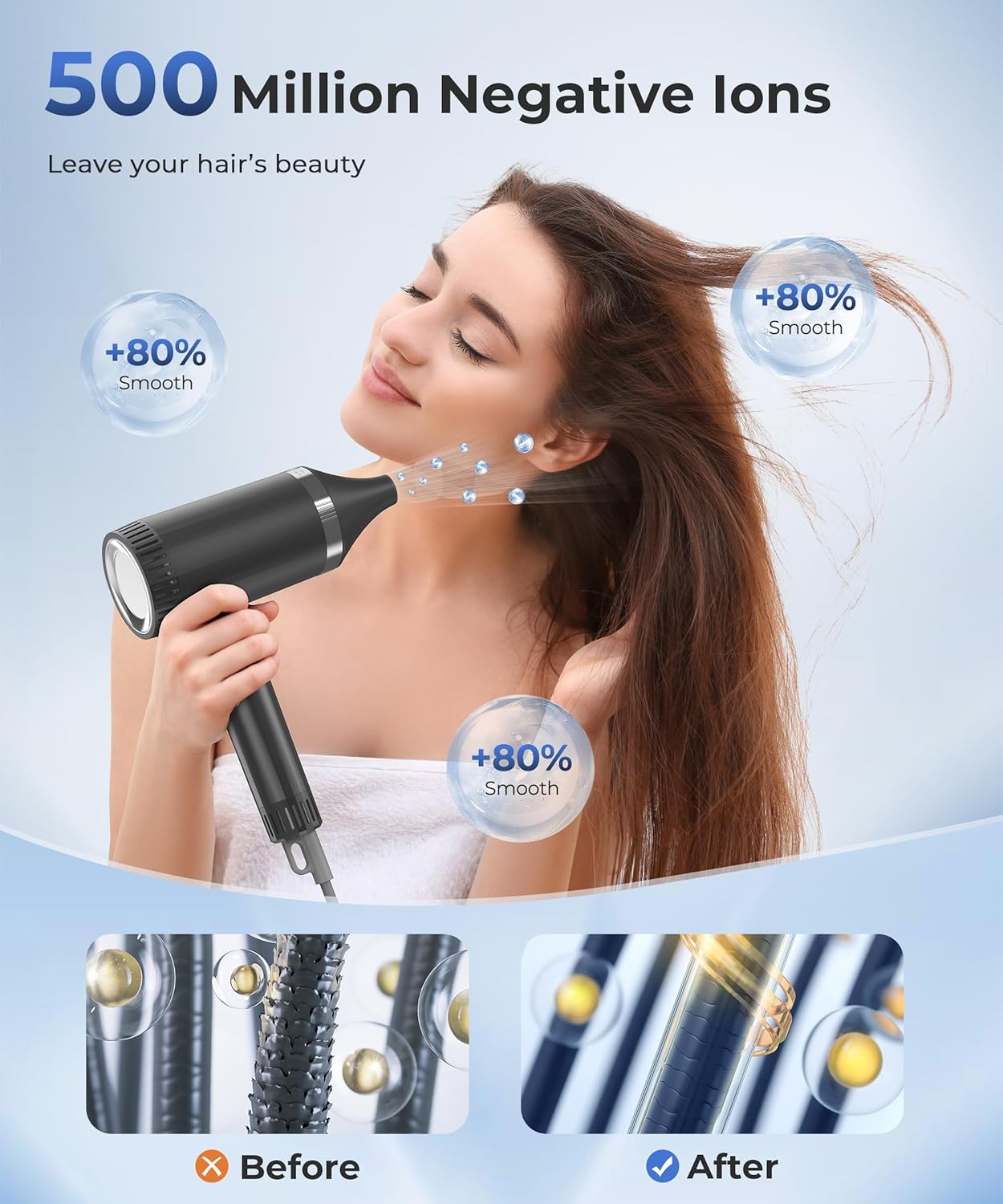 Compact Foldable High-Speed Hair Dryer 100000 RPM 500 Million Negative Ions Travel Ready - Image 3