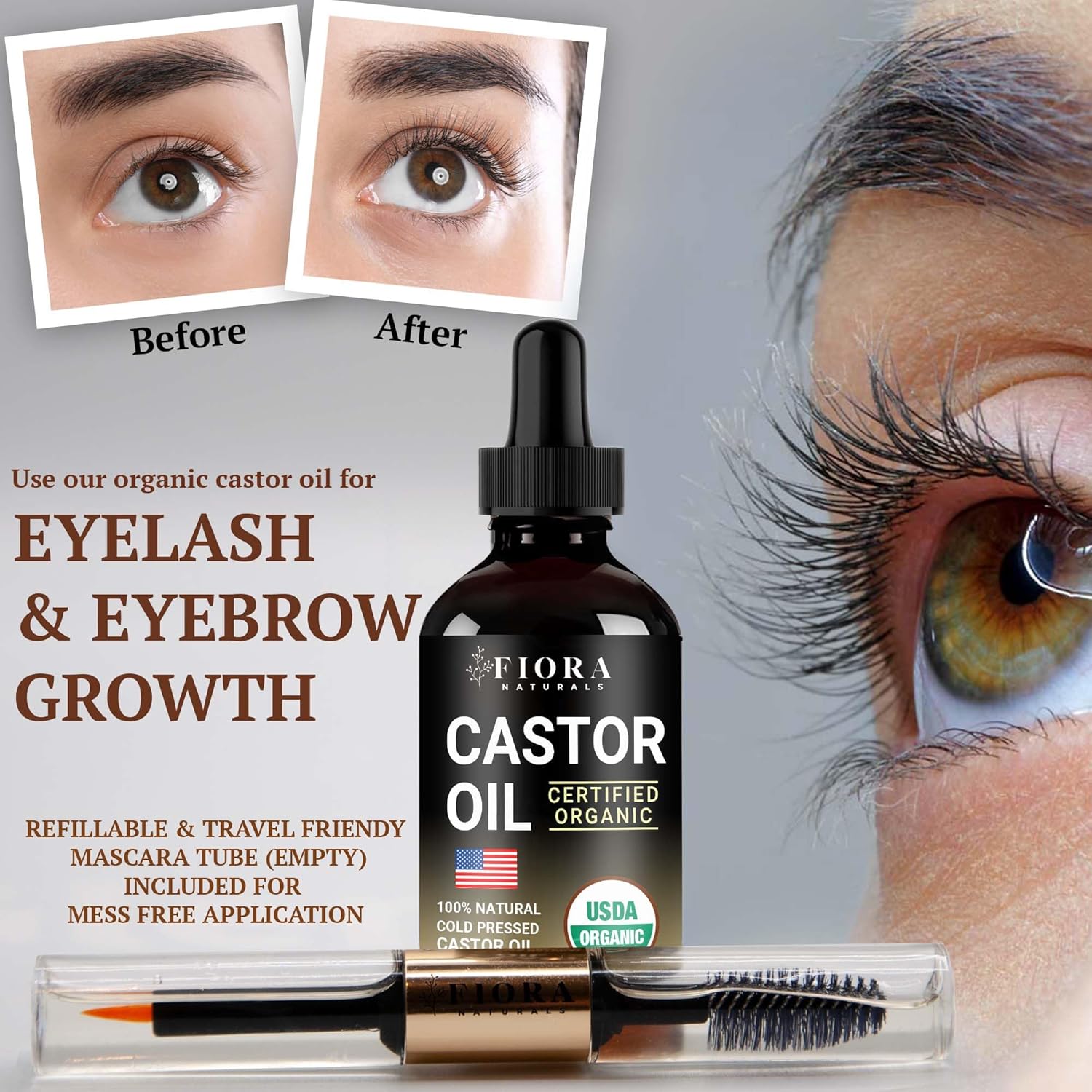 1oz Organic Castor Oil Serum for Eyelashes, Eyebrows, Hair, Face - Cold Pressed, Glass Bottle - Image 2
