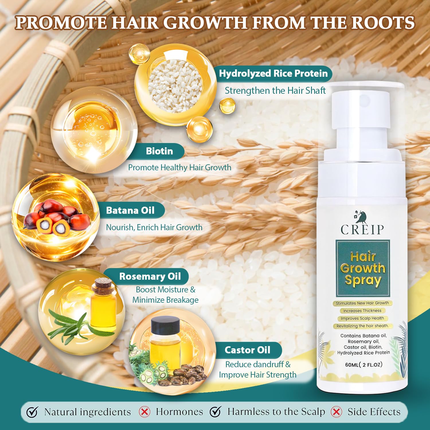 Natural Batana Rosemary Serum Biotin Caffeine Hair Growth Oil Spray 2 FL OZ for Thicker Hair. - Image 2