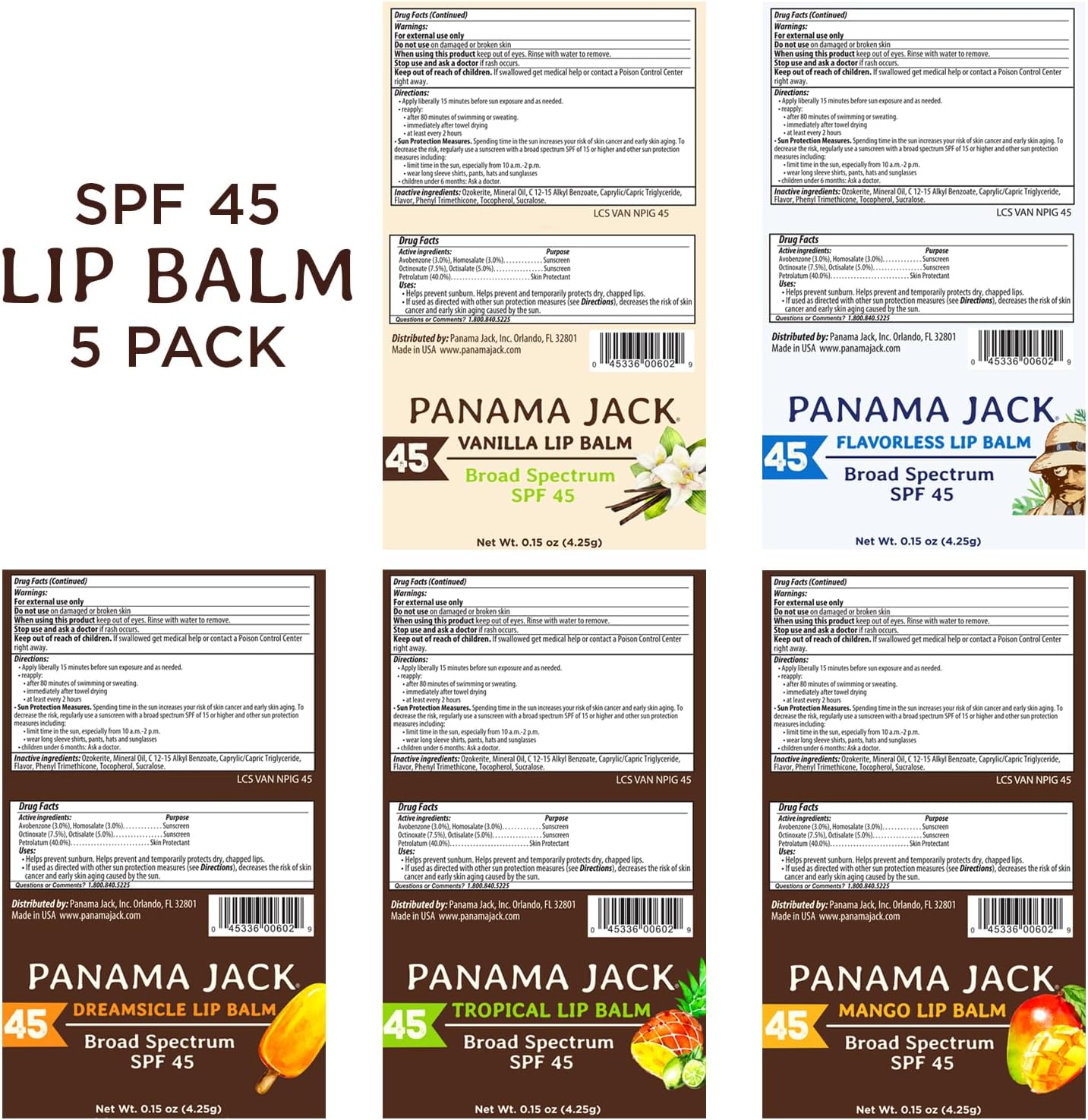 Panama Jack Sunscreen Lip Balm SPF 45 4-Count Flavor Pack for Dry Chapped Lips - Image 9