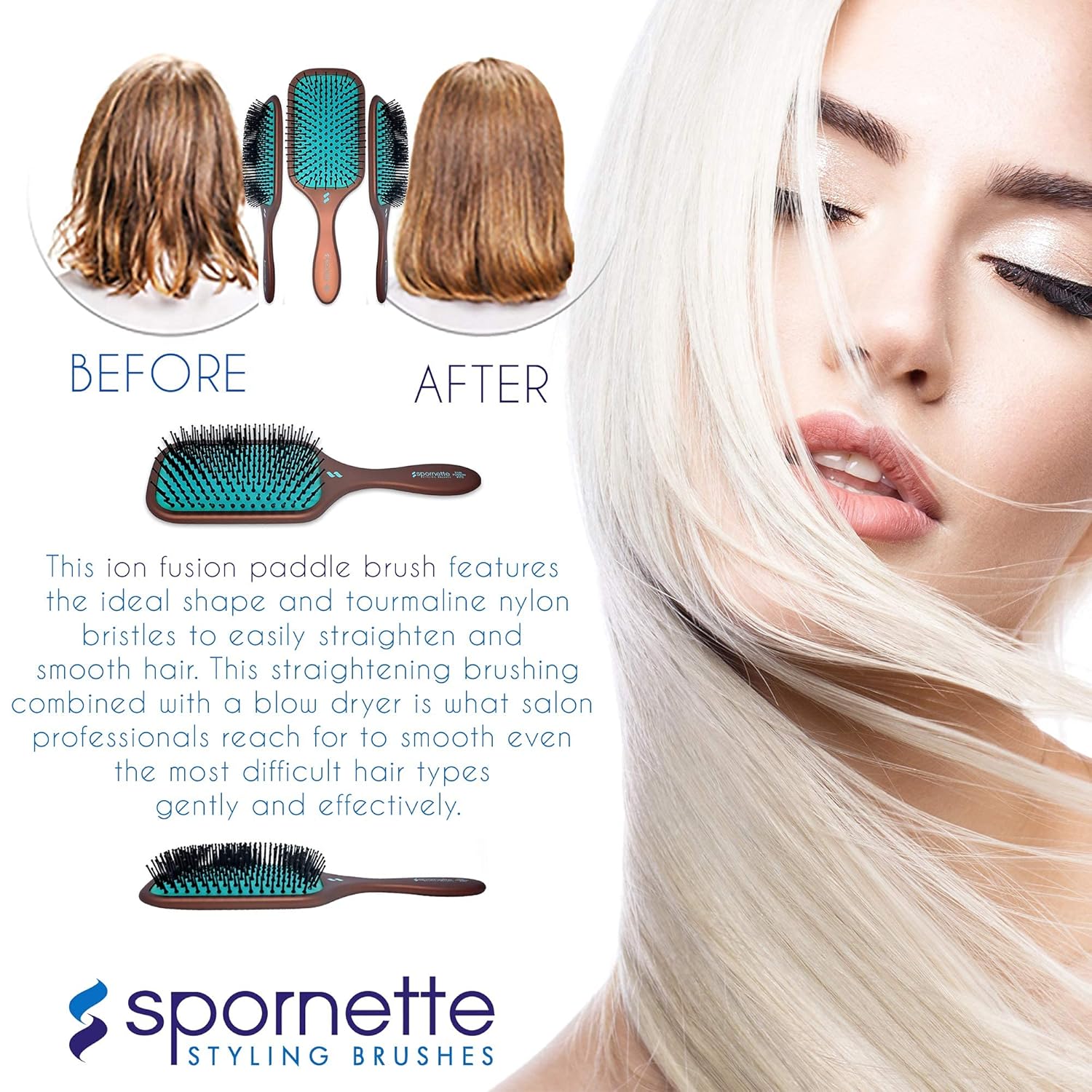Spornette Ion Fusion Paddle Hair Brush with Ionic Nylon Bristles for All Hair Types - Image 7