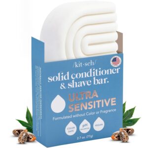 Kitsch 2-in-1 Ultra Sensitive Conditioner Bar & Shave Soap for Sensitive Scalp & Skin – Moisturizing & Anti-Irritation Bar Soap - Scent Free, 5 Ingredients Only - Made in USA - 2.7oz