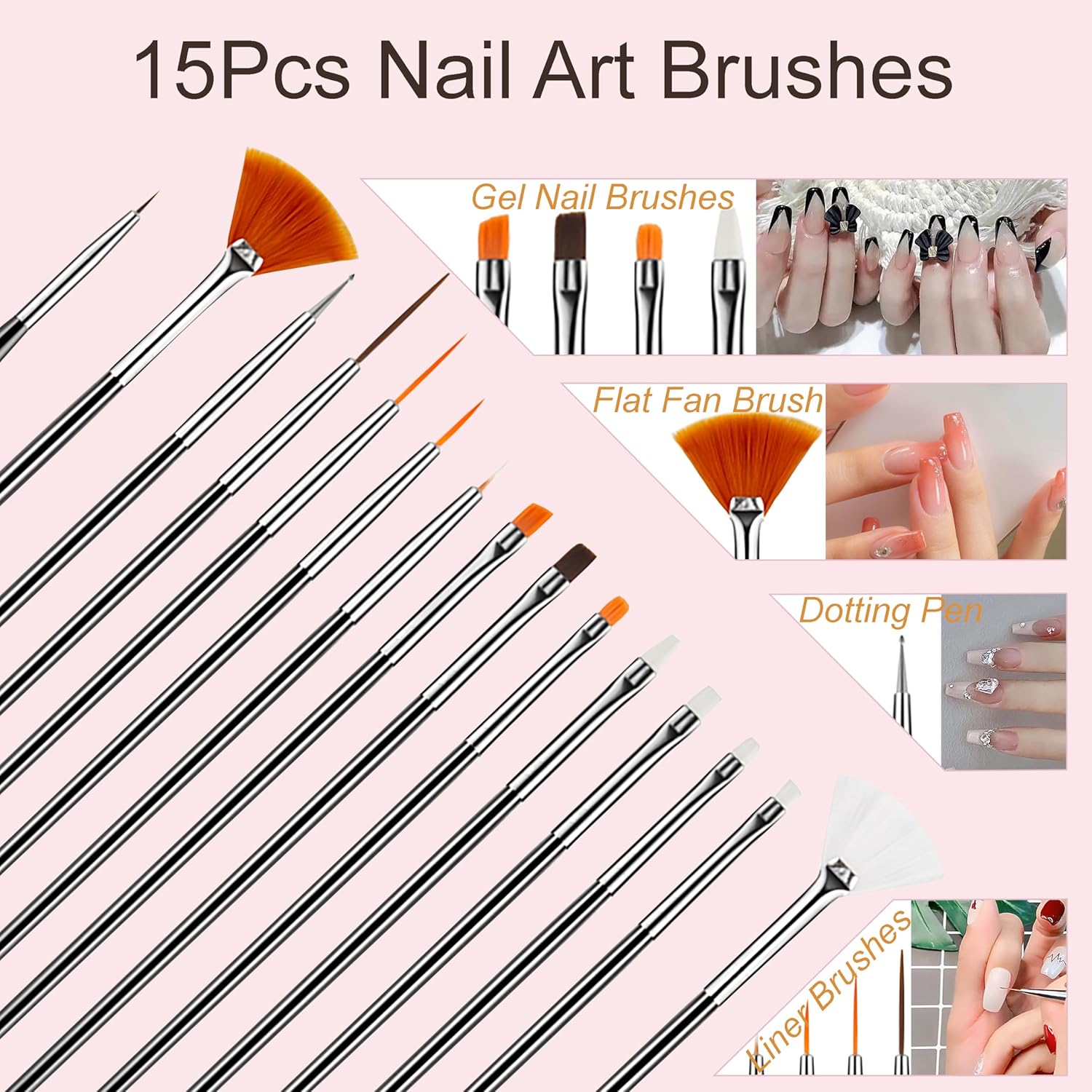 34 Piece Nail Art Brush Set for Professional Manicures with Design, Dotting, Drawing, and Polishing Tools - Image 2