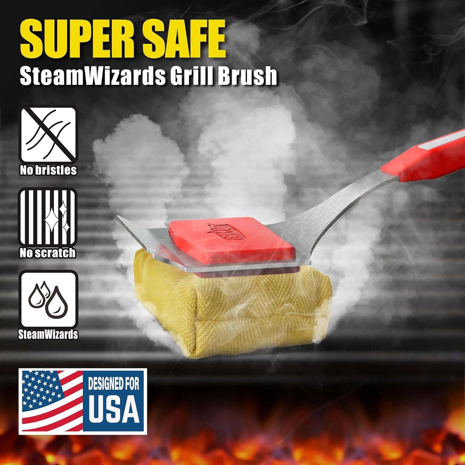 GRILLART Bristle-Free Grill Brush with Replaceable Head for Cast Iron and Stainless Steel Grates - Image 2