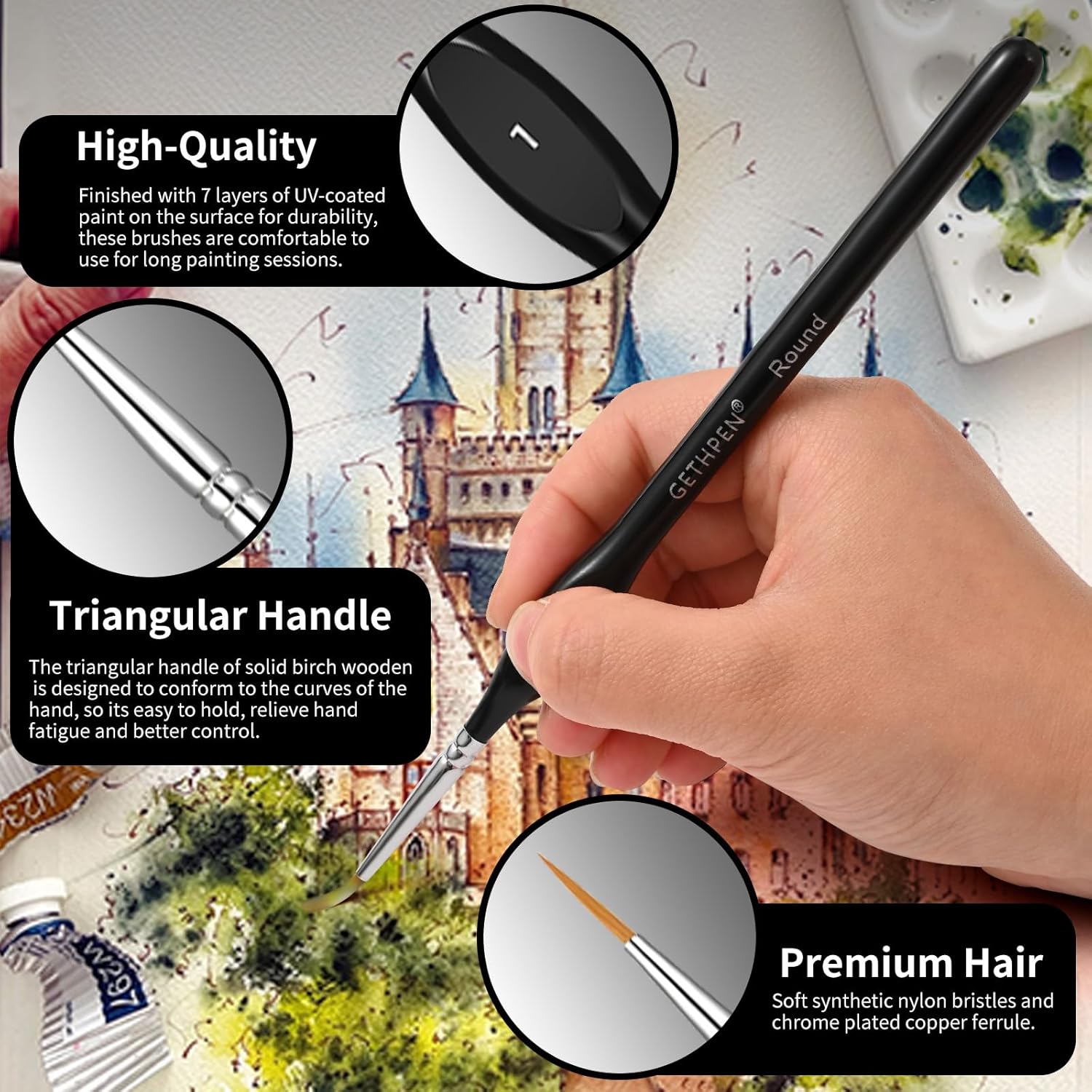 15 Piece Extreme Detail Paint Brush Set for Acrylic Watercolor Oil Fine Detailing - Image 3