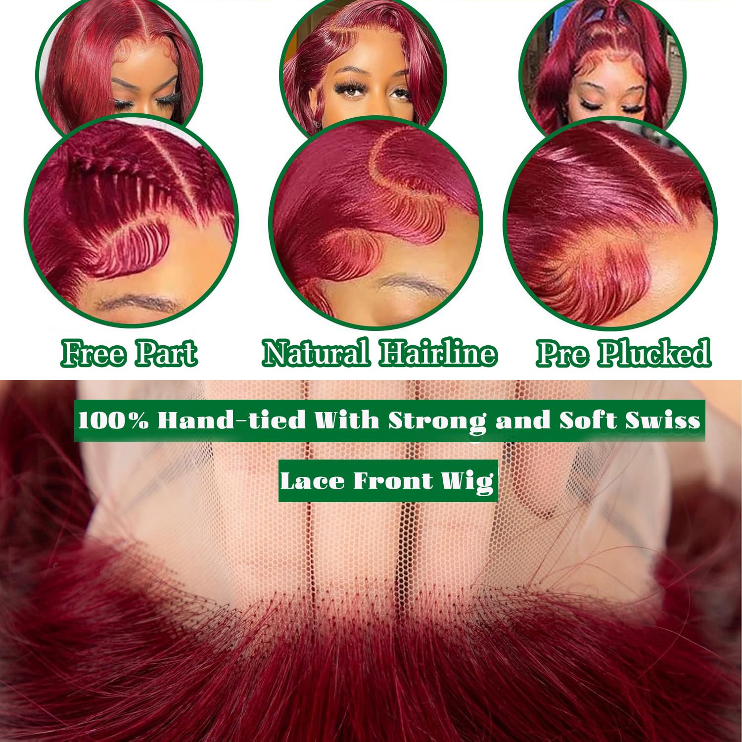 30 Inch 99J Burgundy Body Wave Human Hair Lace Front Wig 180% Density - Image 2