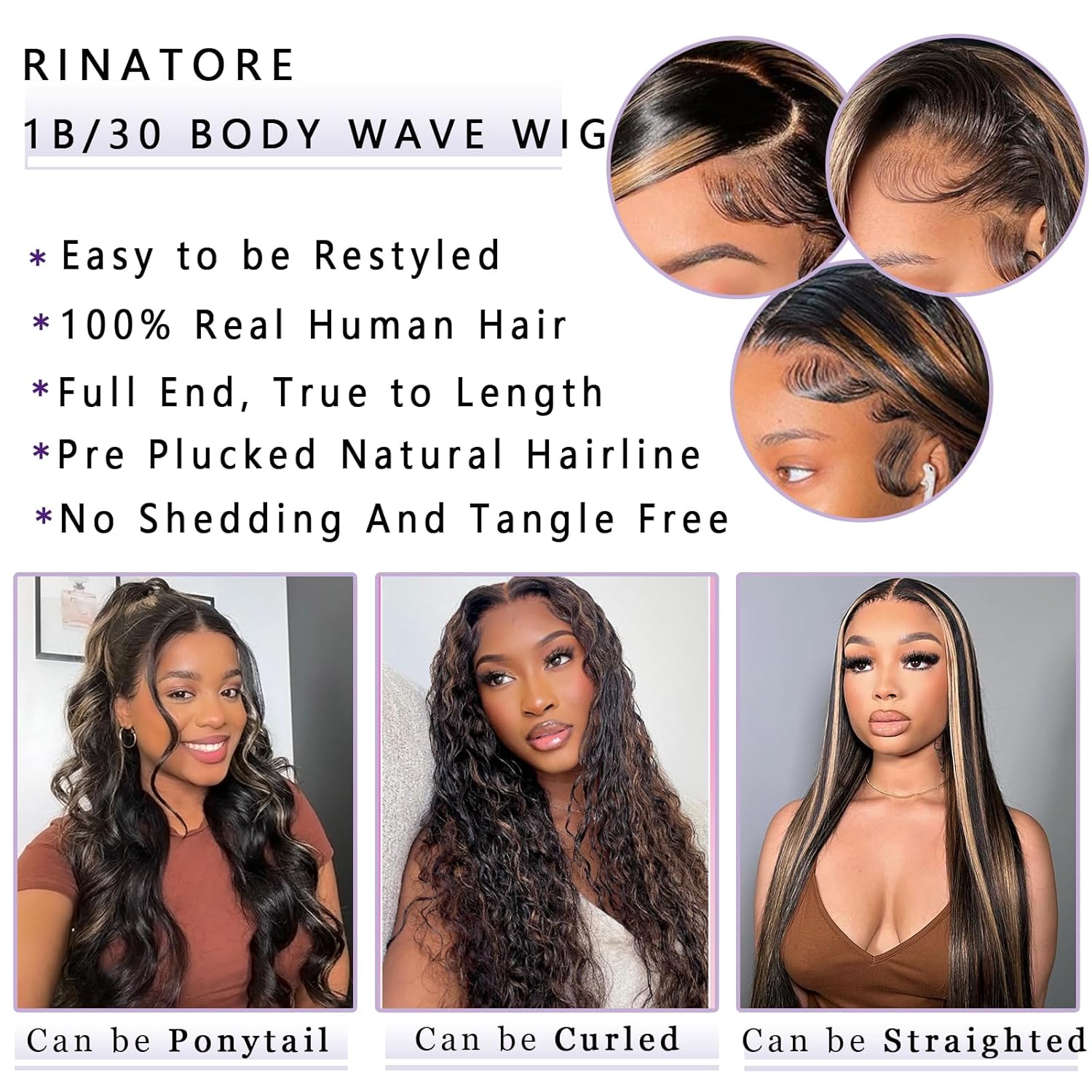 Highlight Ombre 28 Inch Body Wave Lace Front Wig Human Hair 13x4 Pre Plucked 180 Density - Image 3