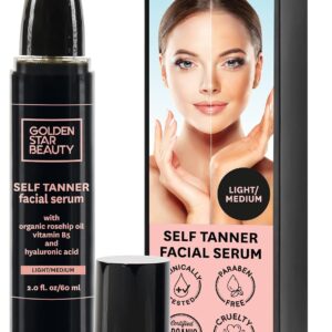 Face Tanner – Self Tan Serum w/Hyaluronic Acid and Organic Oils, Self Tanners Best Sellers, Facial Sunless Tanner for Natural Sunkissed Glow, Fake Tan Moisturizer, 2.0 fl (Light to Medium)