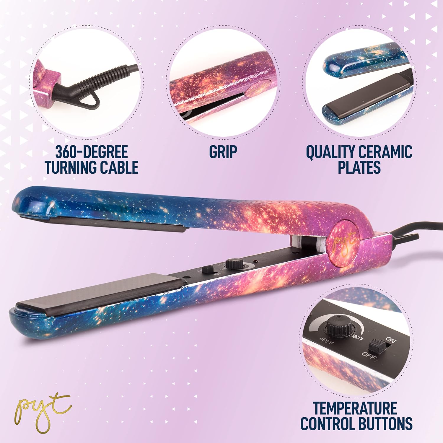 PYT Lola Tool Kit with 1.25 Flat Iron, 19mm Curling Wand, and Mini Straightener in Galaxy Design - Image 8