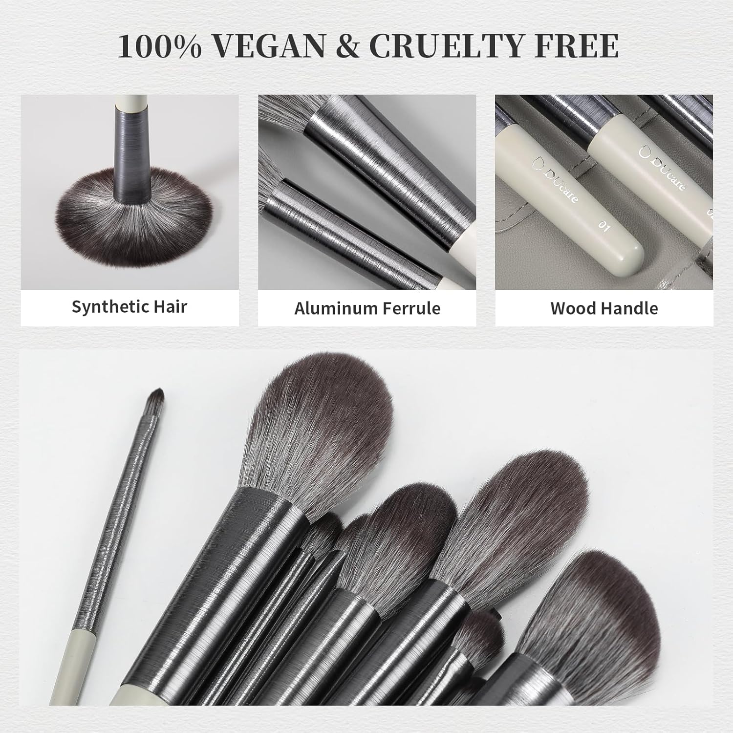 DUcare 10-Piece Professional Makeup Brush Set for Foundation, Blush, Eyeshadow and More - Image 3