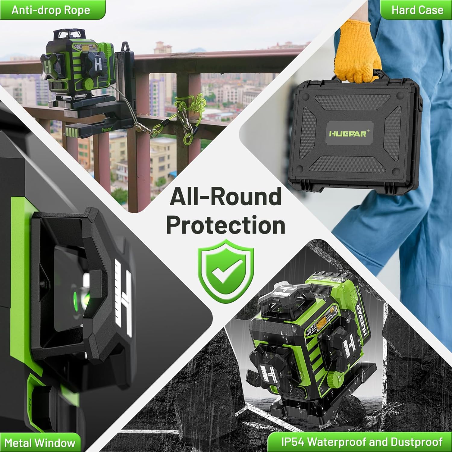Huepar W04CG 4D 16-Line Green Laser Level Self Leveling Tool with Bluetooth & Electric Base - Image 6