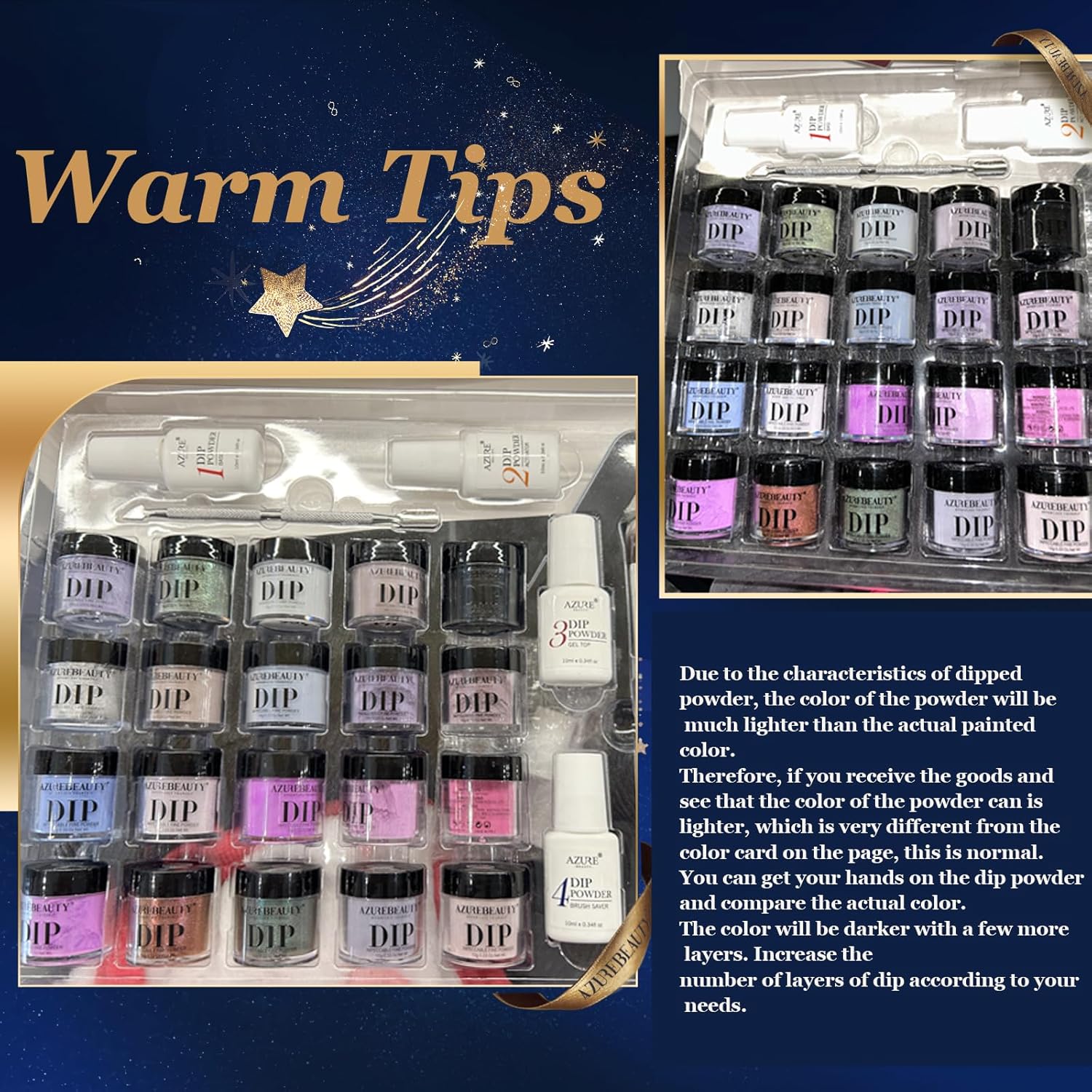 AZUREBEAUTY 20 Color Dip Powder Nail Kit with Color Changing Glitter Liquid - Image 7