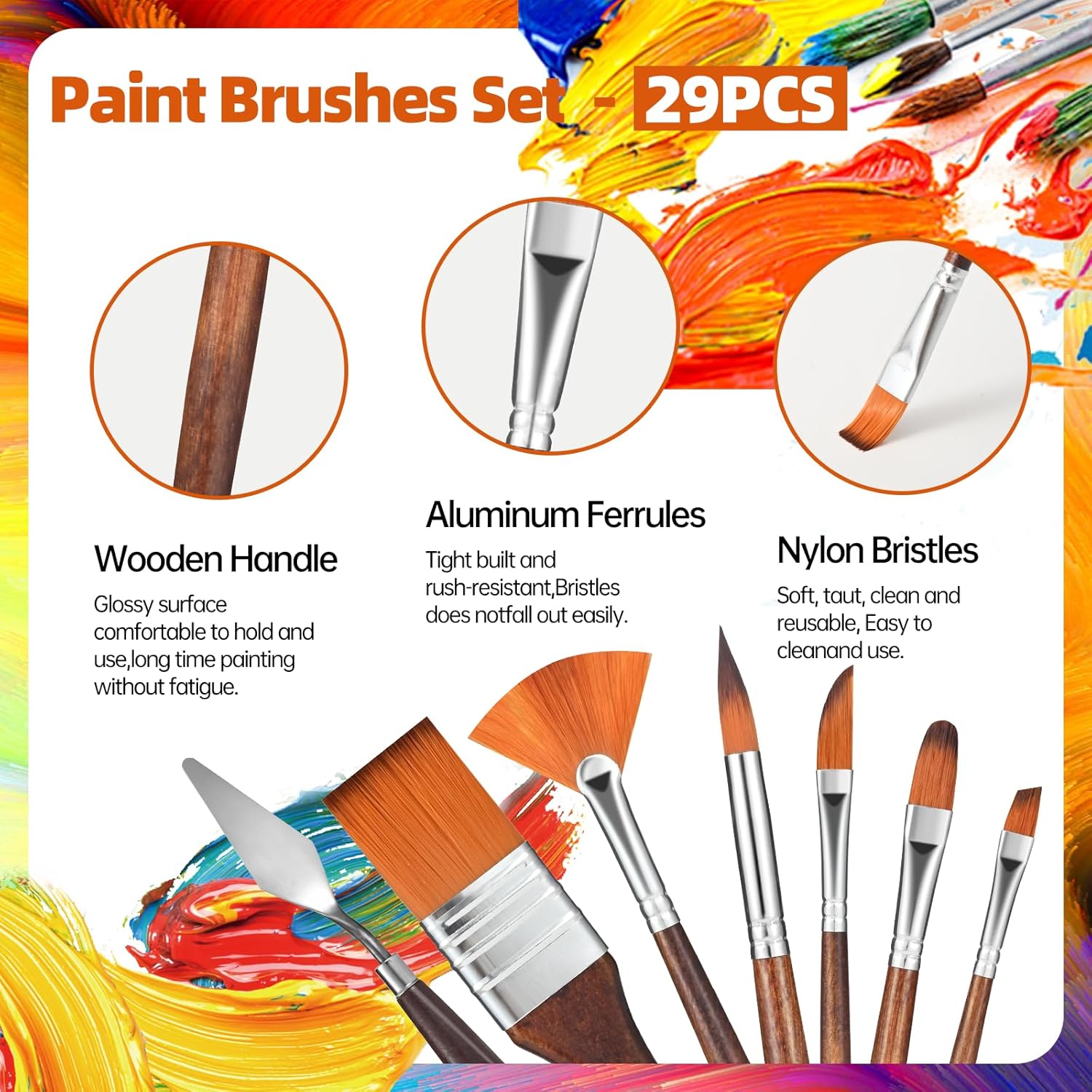 GETHPEN 29 Piece Acrylic Paint Brush Set for Oil and Canvas Painting - Image 4