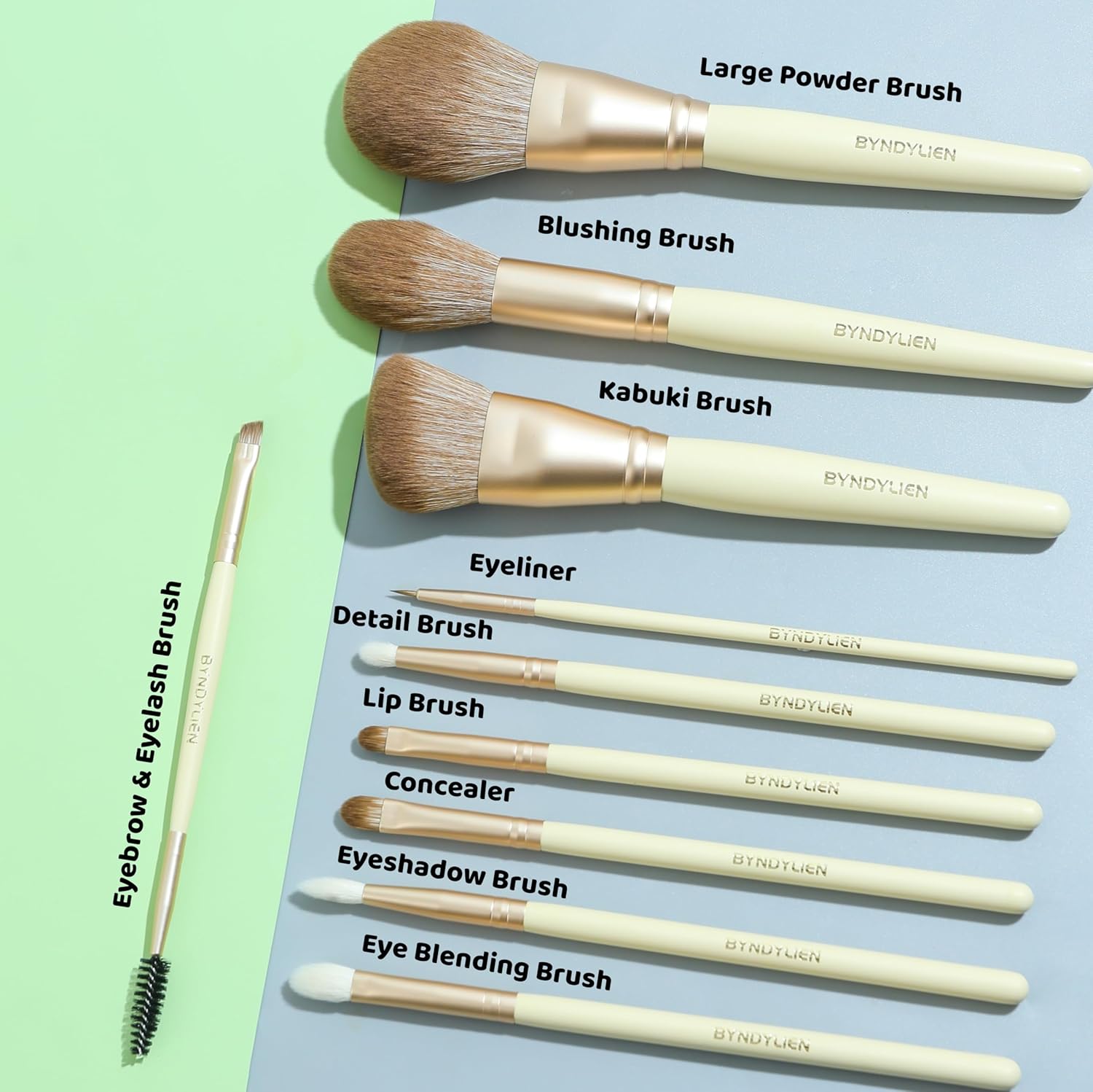 10 Piece Makeup Brush Set with Bag, Synthetic Goat Hair Bristles, Wood Handles - Image 8
