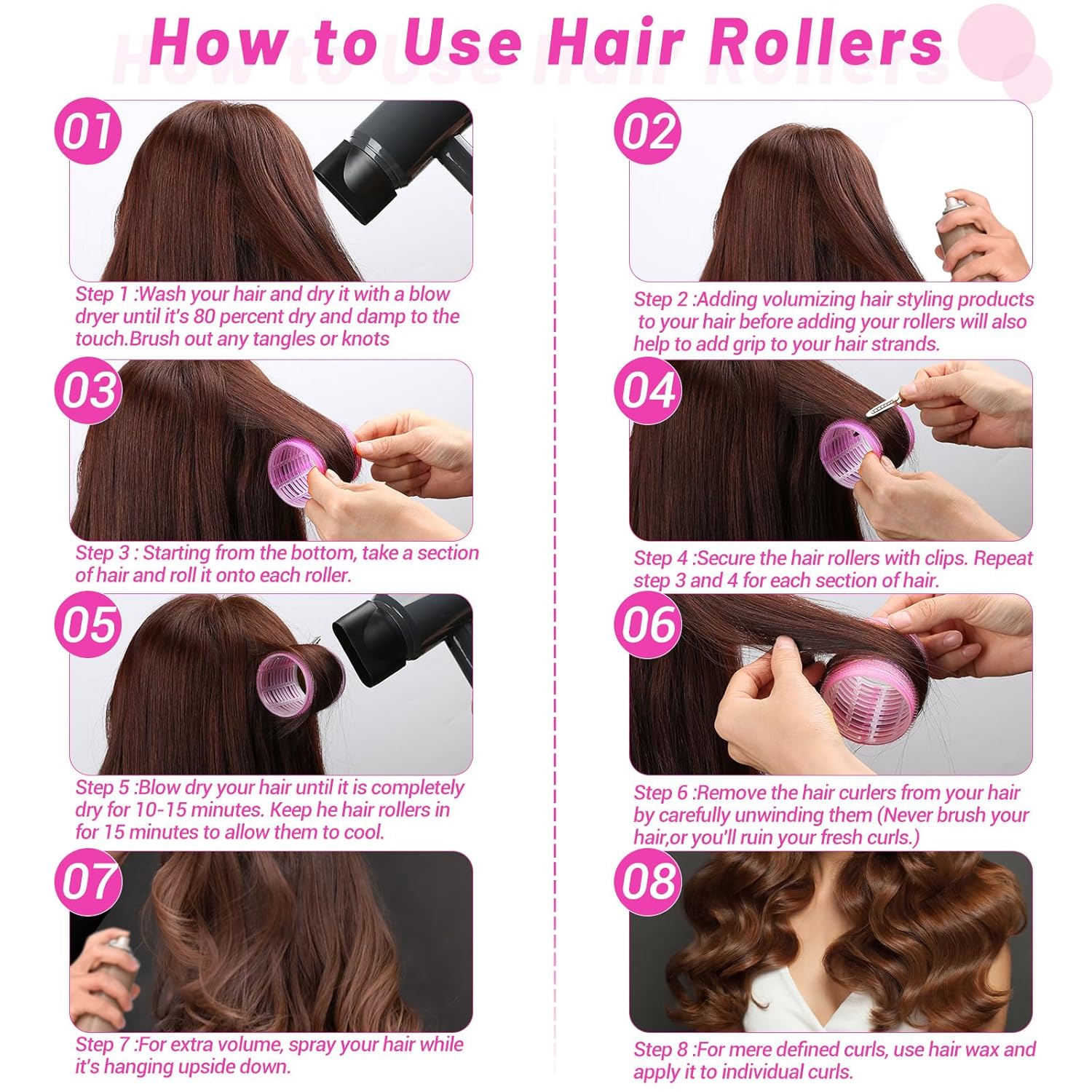 Jumbo 60mm Self Grip Hair Curlers Rollers Set, 12 Pieces with Clips for Thick Hair - Image 3