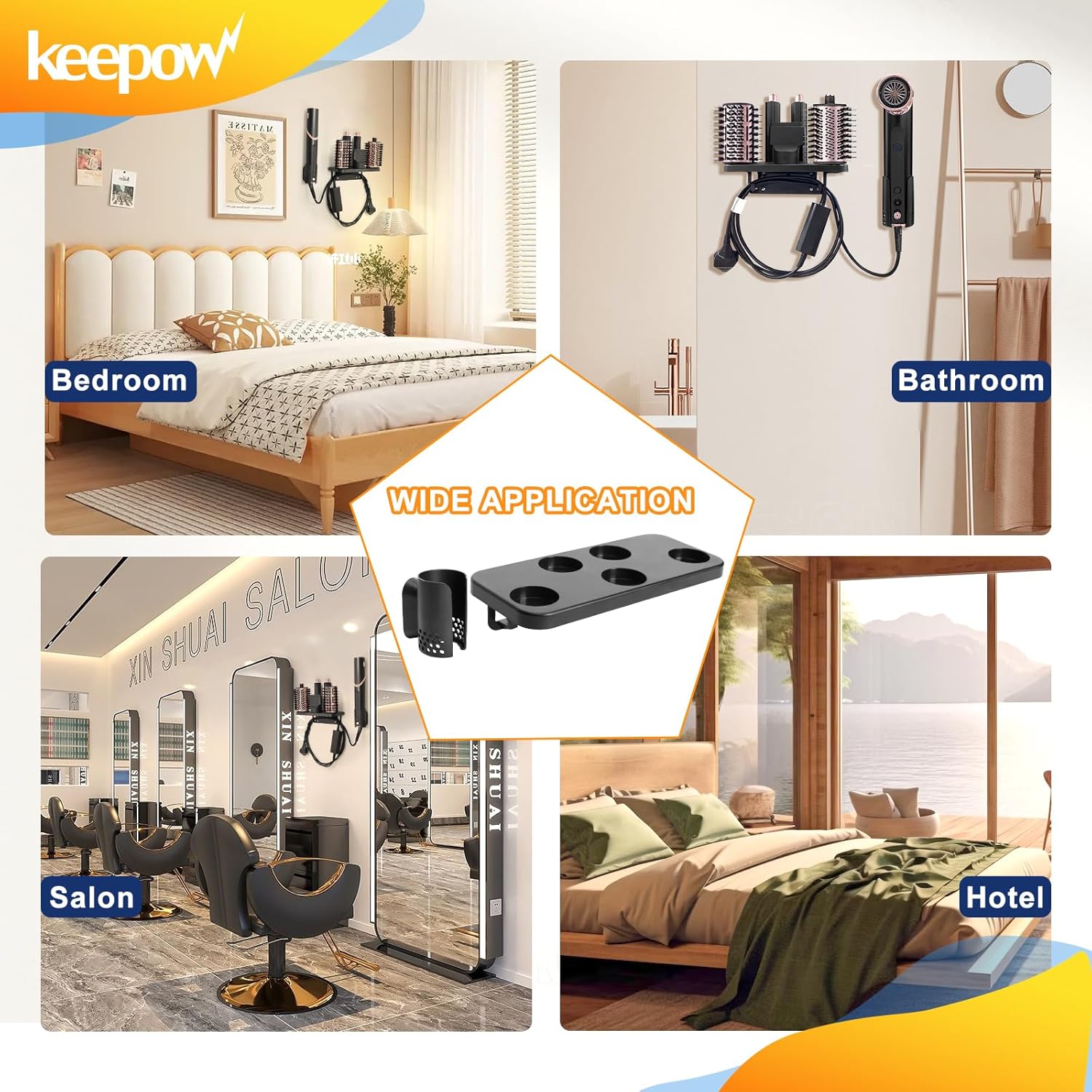 KEEPOW Wall Mount Hair Dryer Holder for Shark Flexstyle, Brush & Dryer Stand, Bathroom Organizer - Image 7