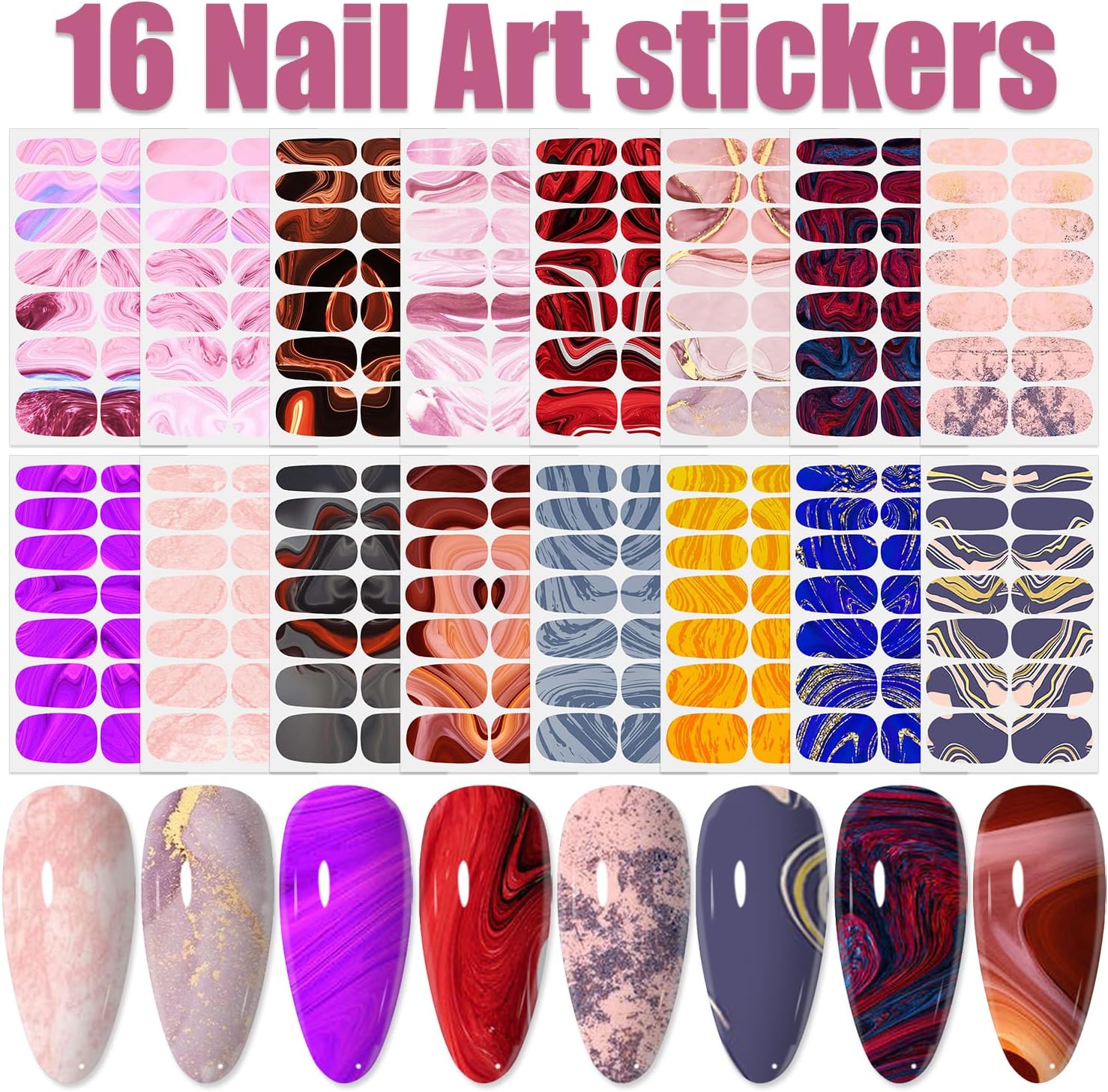 WOKOTO 16 Sheets Marble Design Nail Art Stickers for Women and Girls - Image 2