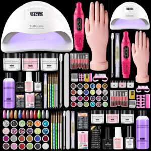 Acrylic Nail Kit with Everything: Practice Nail Hand U V Lamp Acrylic Nail Liquid Set with Drill Starter Nail Set Gifts for Beginners Home Salon