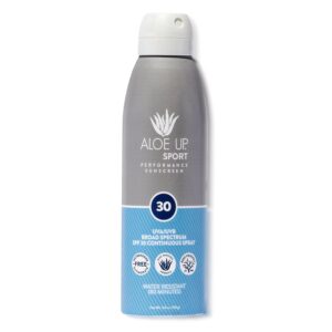 Aloe Up Sport Continuous Spray Sunscreen SPF 30 - Broad Spectrum UVA/UVB Sunscreen Protector for Face and Body - With Aloe Vera Gel - Fast Absorbing Sheer Formula - Reef Safe - Fragrance-Free - 6 Oz