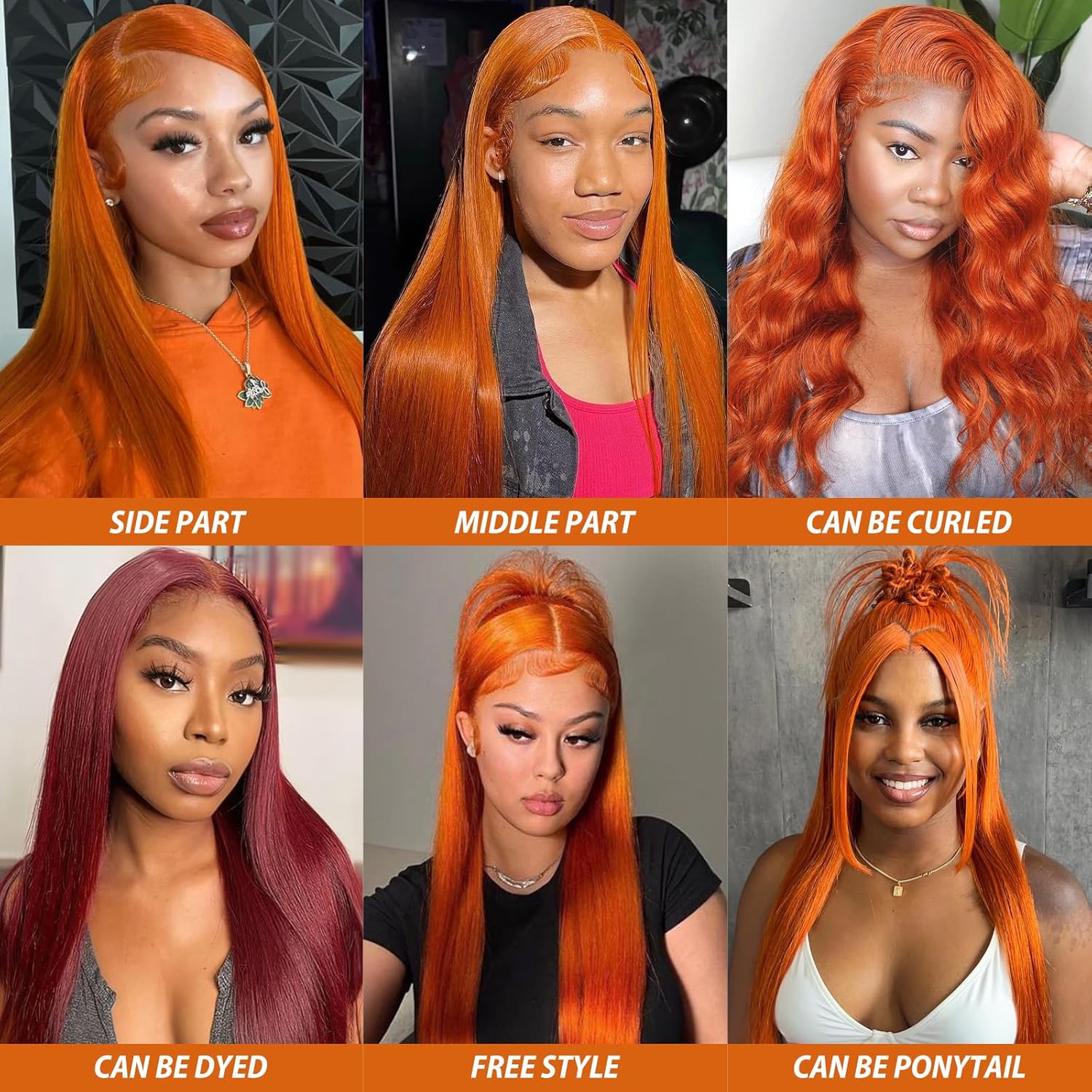 Ginger Orange 13x6 Lace Front Wig for Women, 30 Inch Straight Human Hair, 180% Density - Image 6