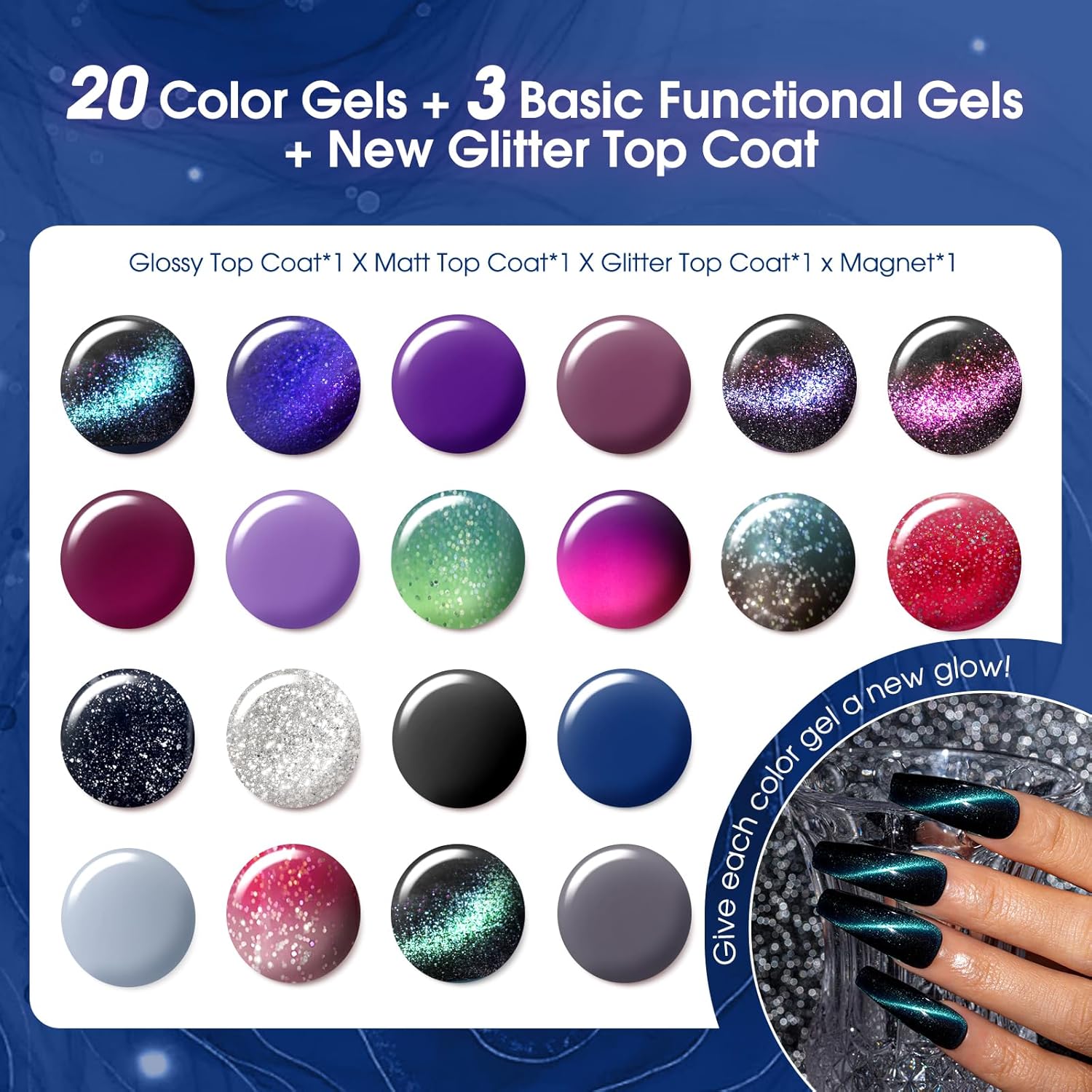 ROSALIND 24-Piece Cat Eye Gel Nail Polish Set with Glitter and Color Changing Effects - Image 2