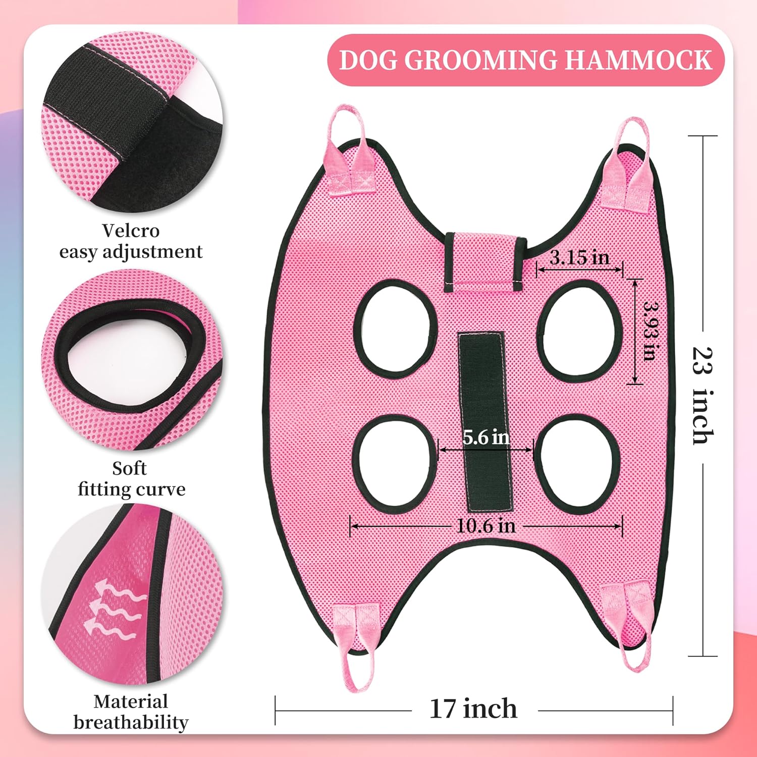 PatienceET Pink Pet Grooming Hammock for Dogs and Cats Size S with Security Strap - Image 2