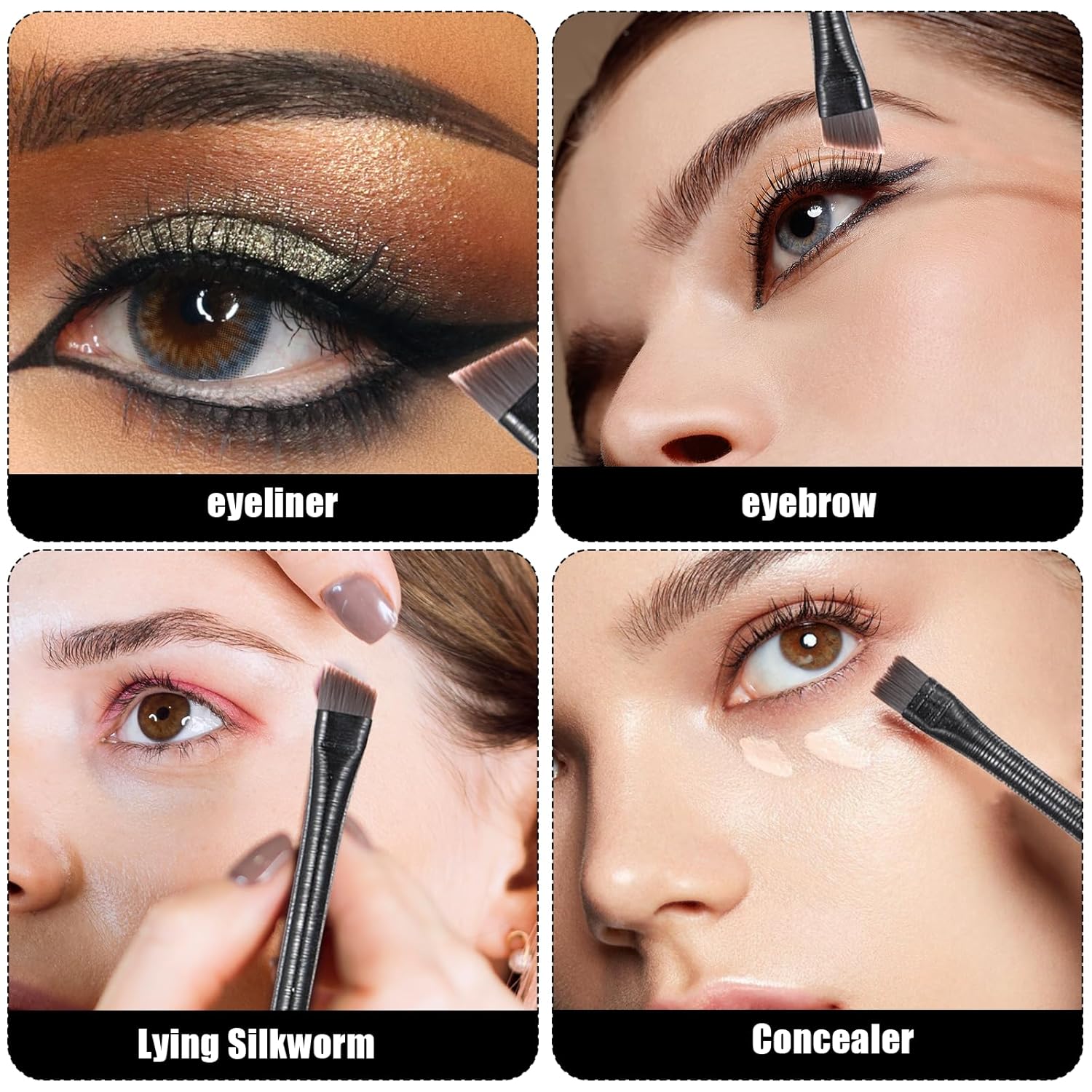 3 Piece Professional Eyeliner and Eyebrow Makeup Brush Set for Women's Beauty - Image 6
