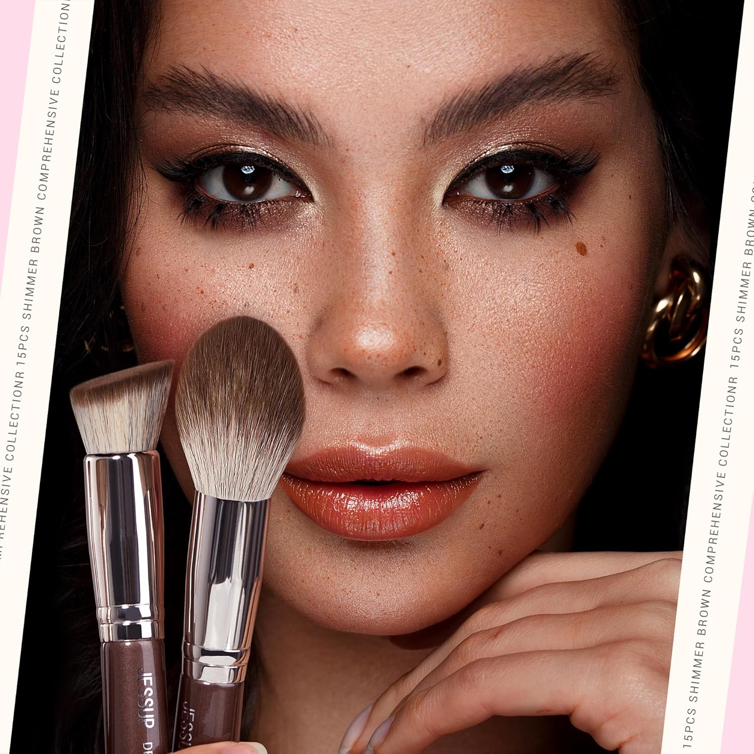 Jessup 15-Piece Brown Makeup Brush Set Premium Synthetic Brushes for All Needs - Image 3