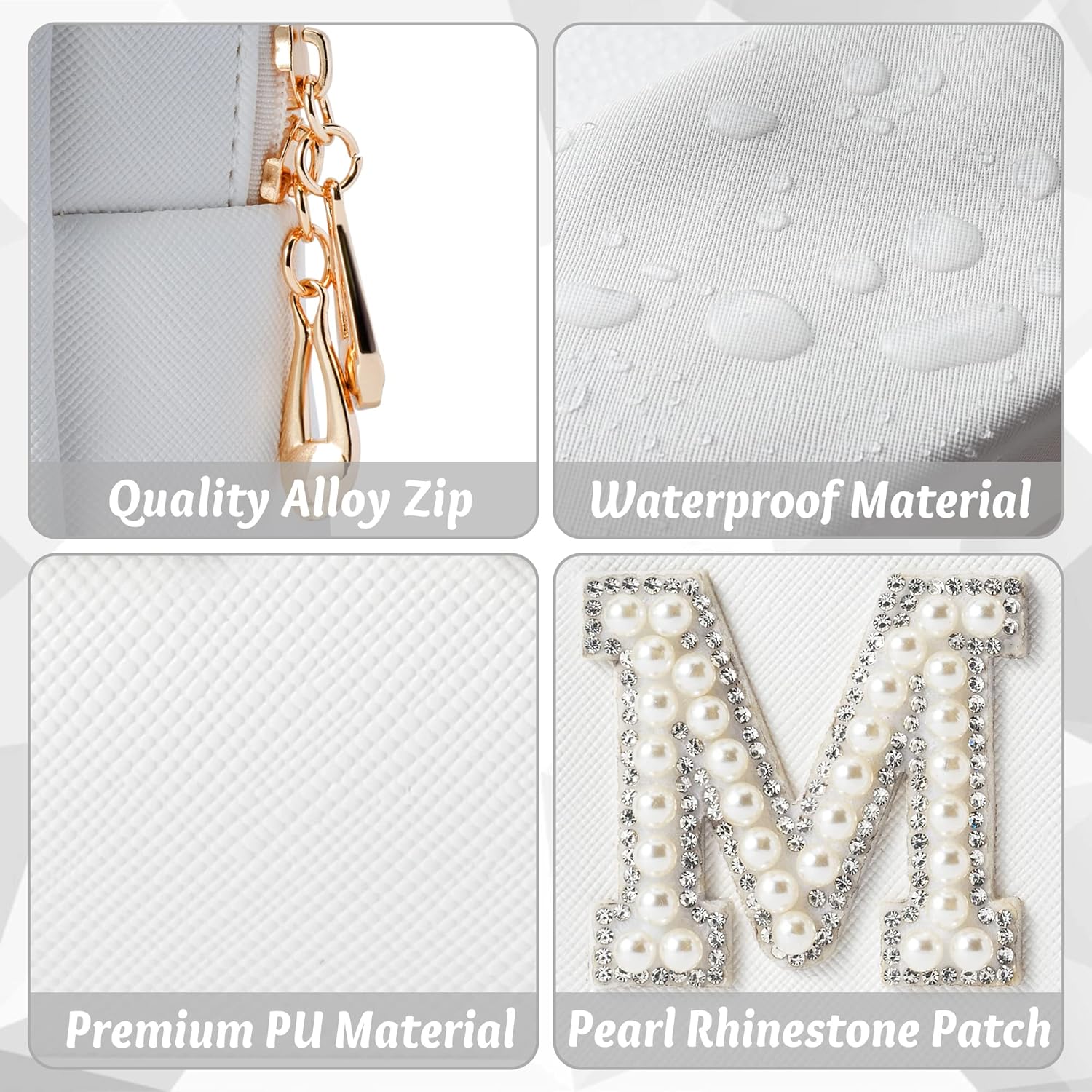 Y1tvei Bridal Makeup Bag with Rhinestone Patches, PU Leather Travel Toiletry Bag for Engagement Gifts - Image 4