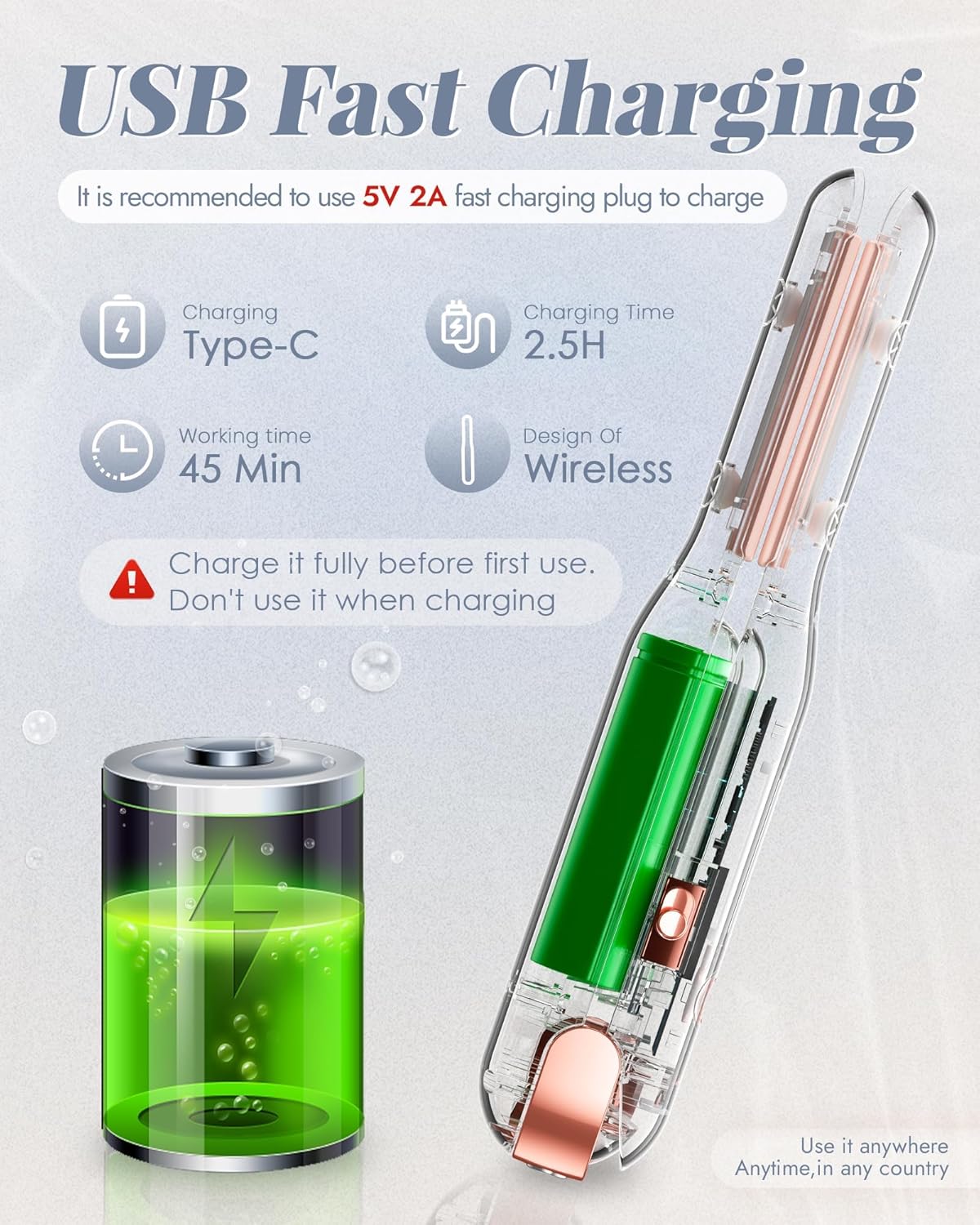 NOVUS Portable Cordless Mini Hair Straightener Curler 2-in-1 USB Rechargeable for Fine Short Hair, Compact Size - Image 4