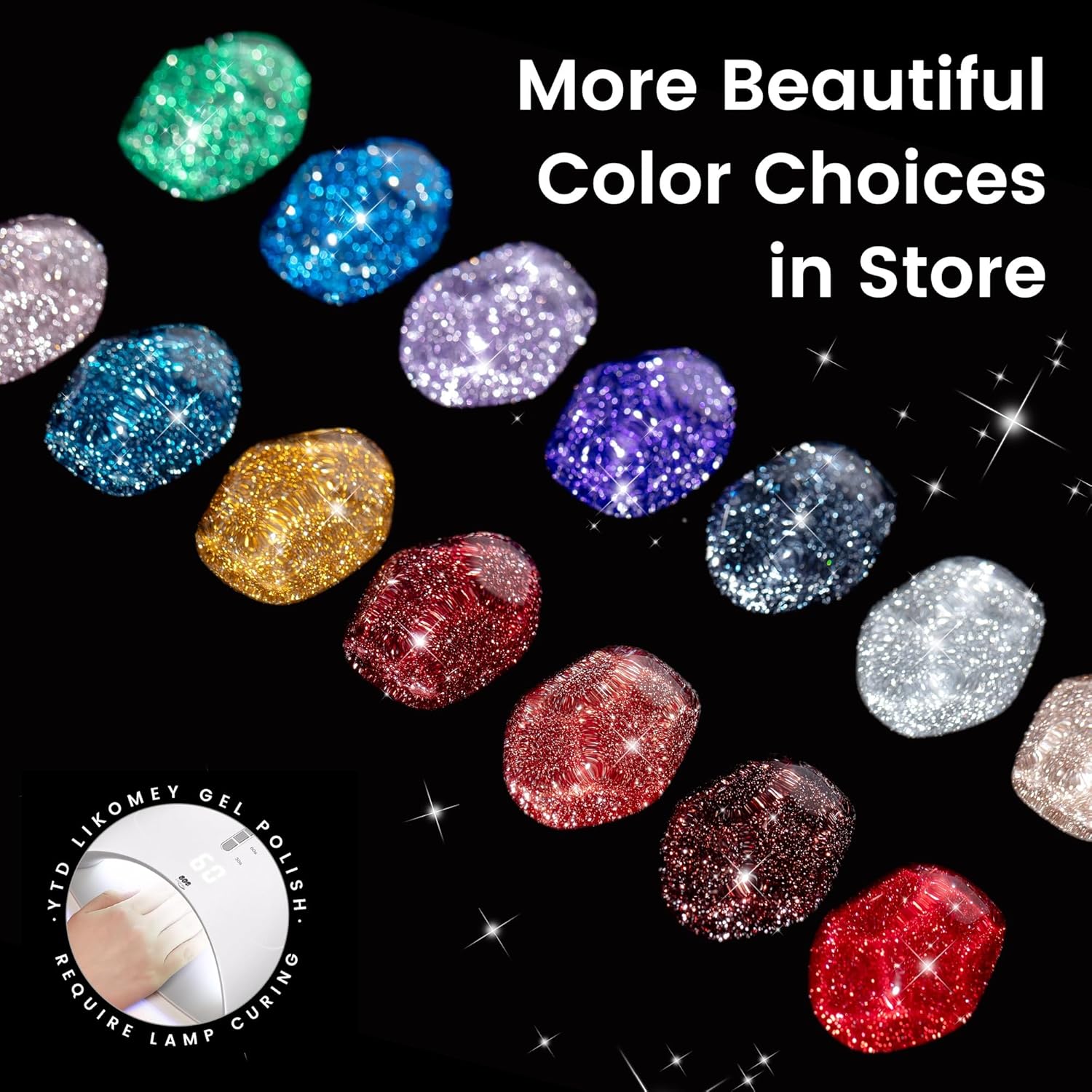 Likomey 15ml Black Diamond Reflective Glitter Gel Nail Polish Shimmer - Image 10