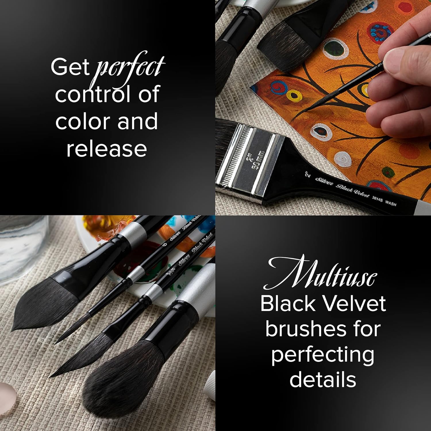 Silver Brush Limited Black Velvet Essential Watercolor Brush Set 3 Short Handles - Image 4