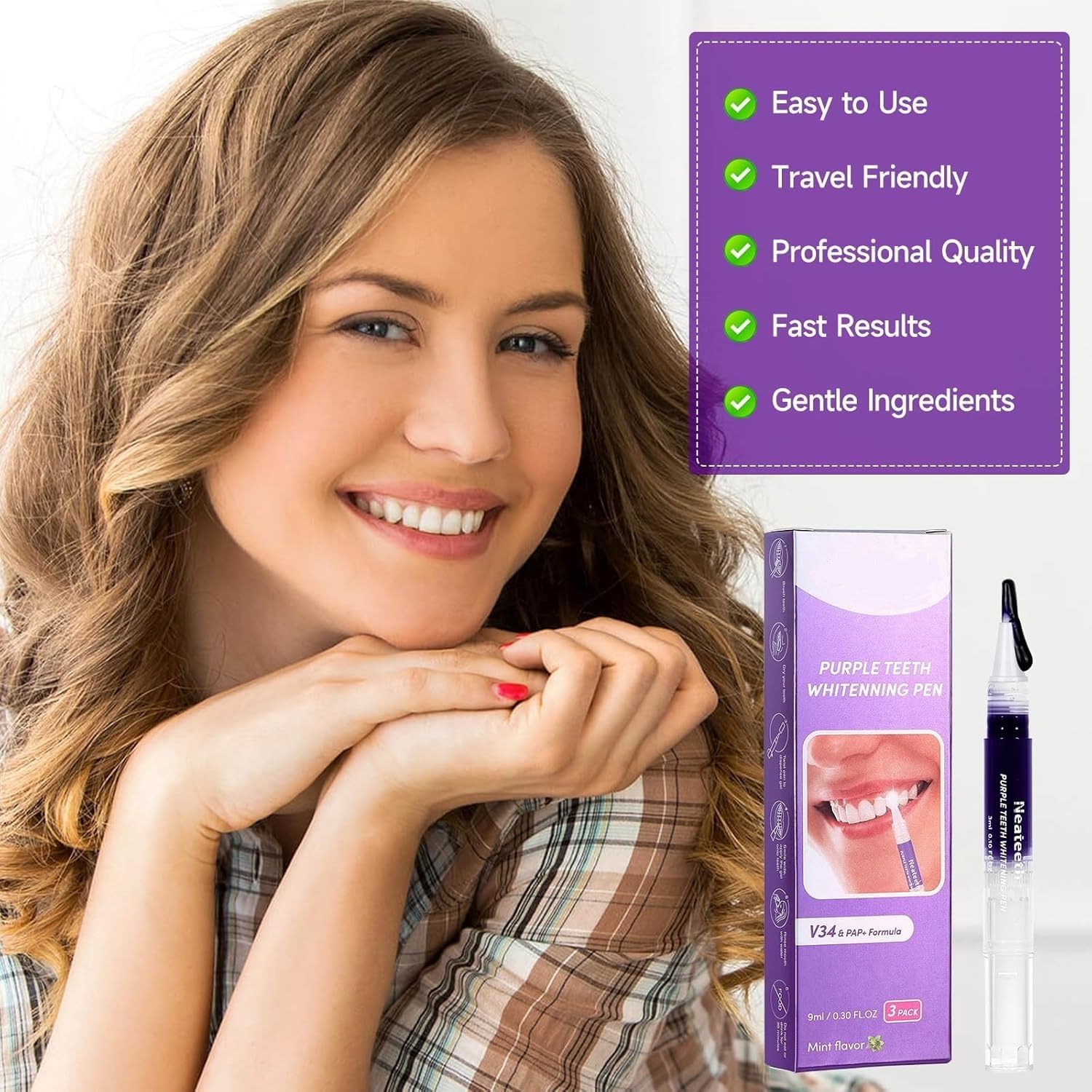 Purple Teeth Whitening Pen Set 3 Pack Instant Gel for Easy Stain Removal - Image 6