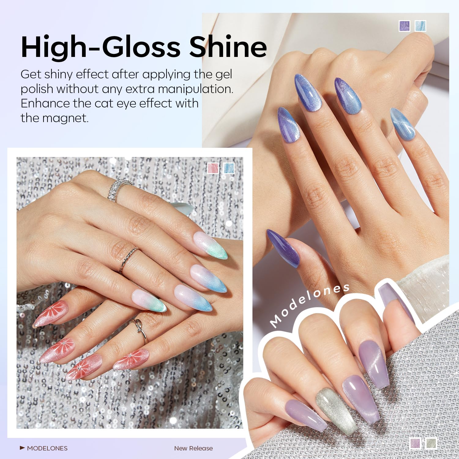 Modelones 6 Colors Cat Eye Gel Nail Polish Set with Holographic Glitter for DIY Nail Art - Image 3