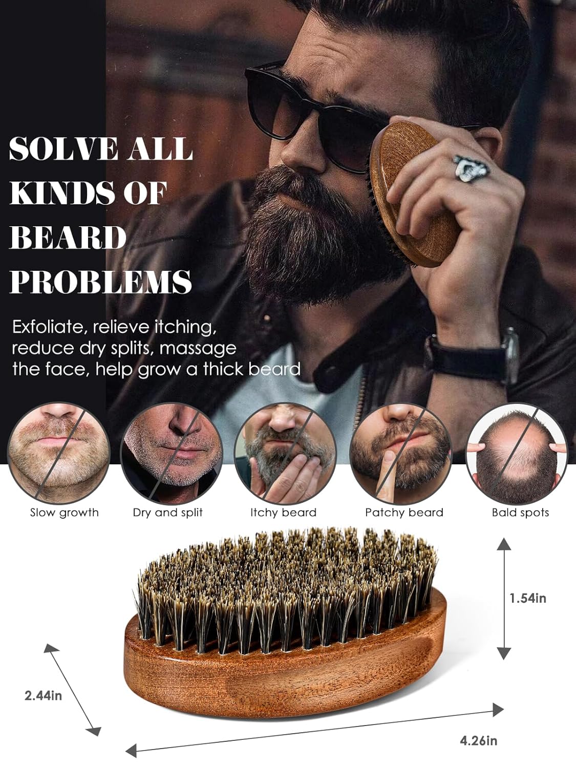 Sandalwood Beard Brush and Comb Set with Mustache Scissors - Men's Grooming Kit - Image 4