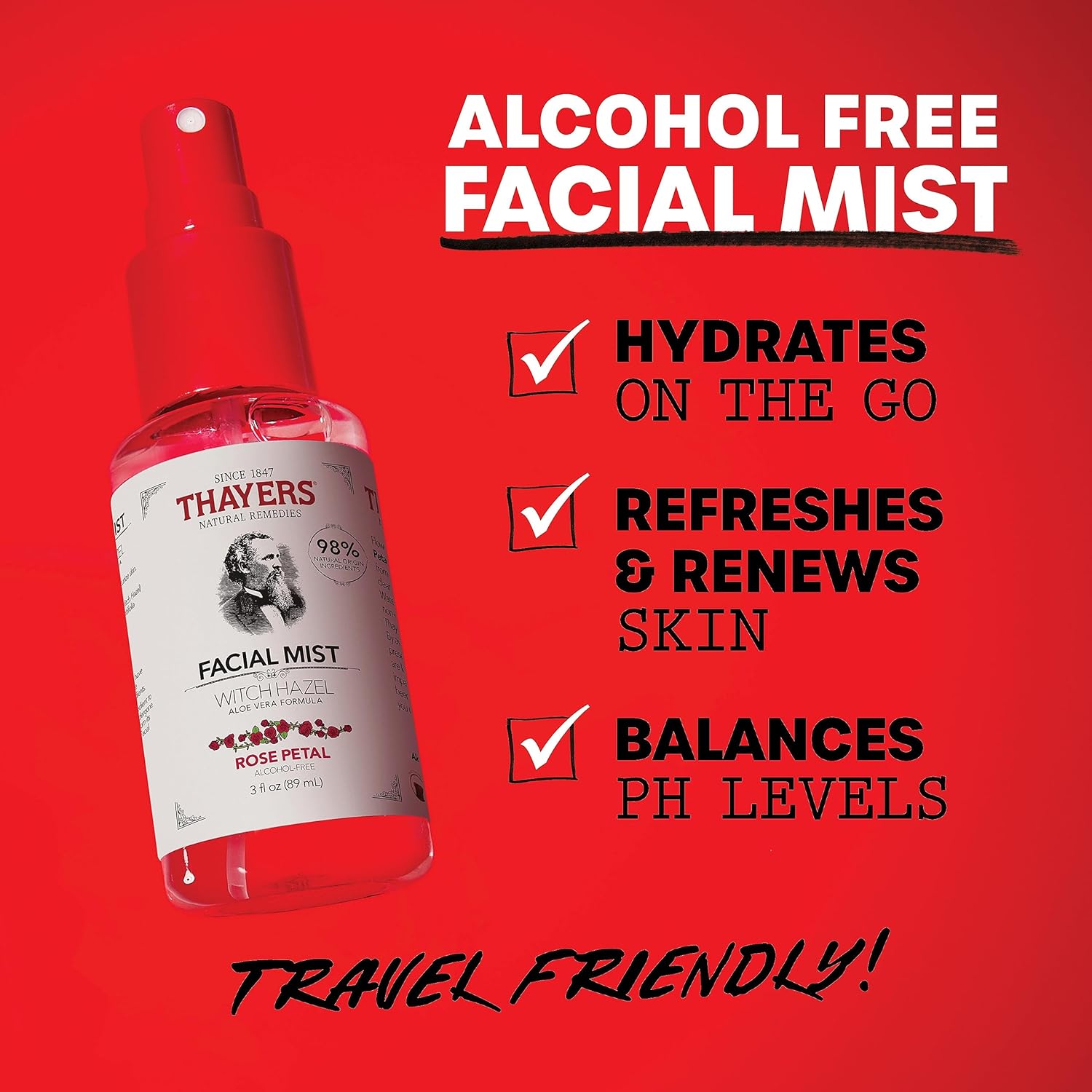 Thayers Alcohol-Free Rose Petal Witch Hazel Facial Mist Toner with Aloe Vera, 3 oz Trial Size for All Skin Types - Image 2