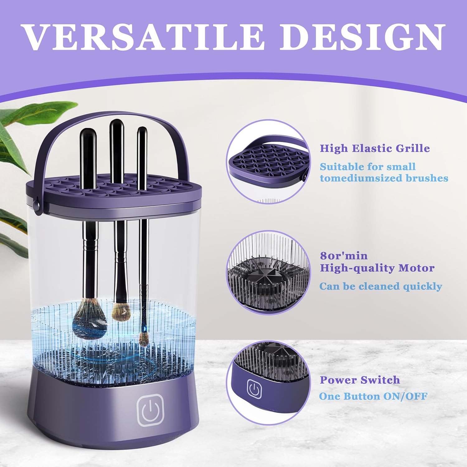Automatic Electric Makeup Brush Cleaner Machine Purple 1200 mAh Battery for All Sizes - Image 3