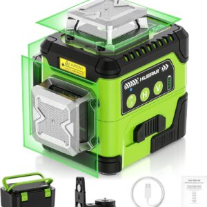 HUEPAR Laser Level 360 Self Leveling with LCD Screen, 3 x 360° High Brightness Rechargeable 3D Lazer Leveler Tool for Construction and Picture Hanging, Strong Magnetic Bracket&Hard Carry Case -Y03CG