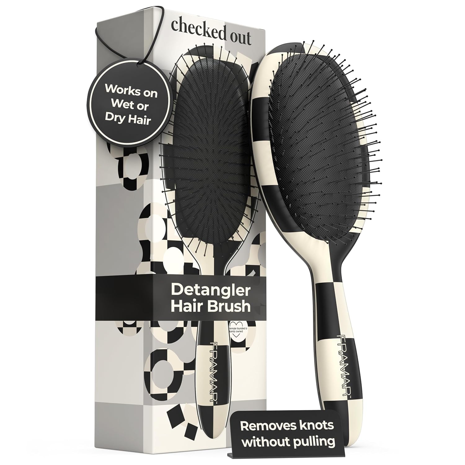 FRAMAR Checkered Detangling Hair Brush with 320 ft Salon Foil Rolls - Image 2