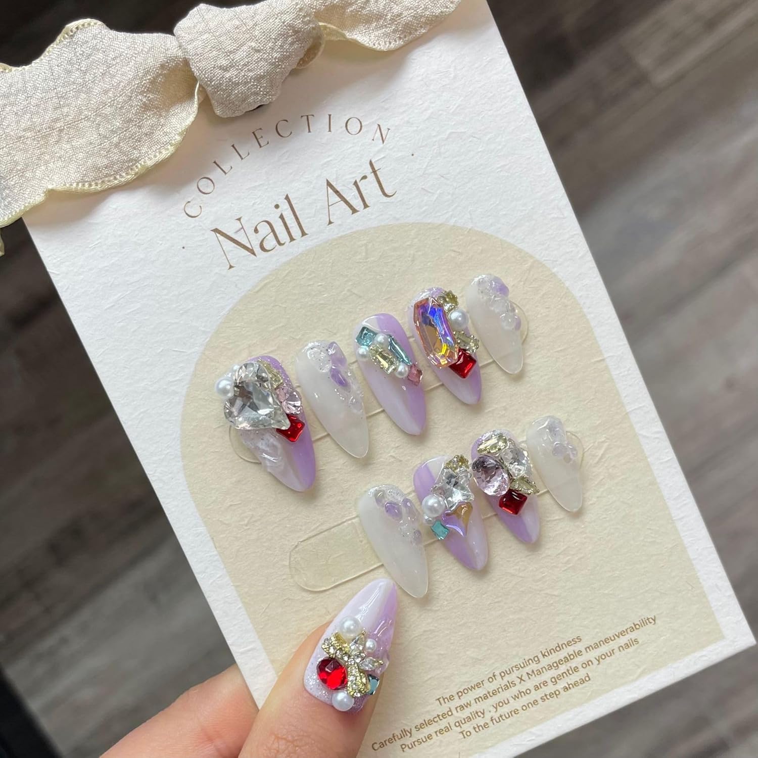 Handmade Purple Gel Press On Almond Nails 10 Pcs Reusable Waterproof Size Large - Image 8
